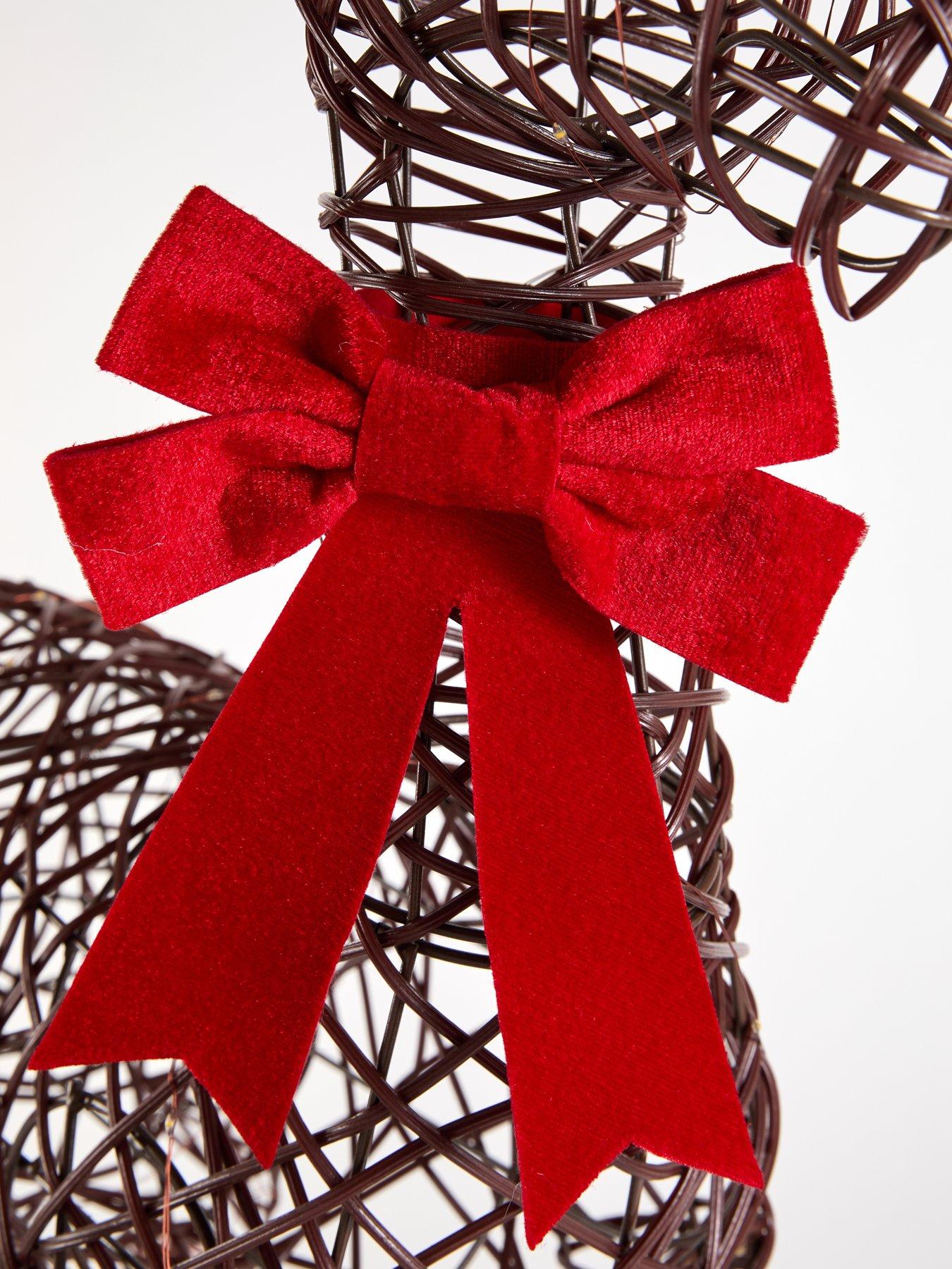 Image 7 of 7 of Festive Lit Reindeer With Red Bow - 80 Warm White Micro Led - Lead Length 30cm - 80cm Battery Operated