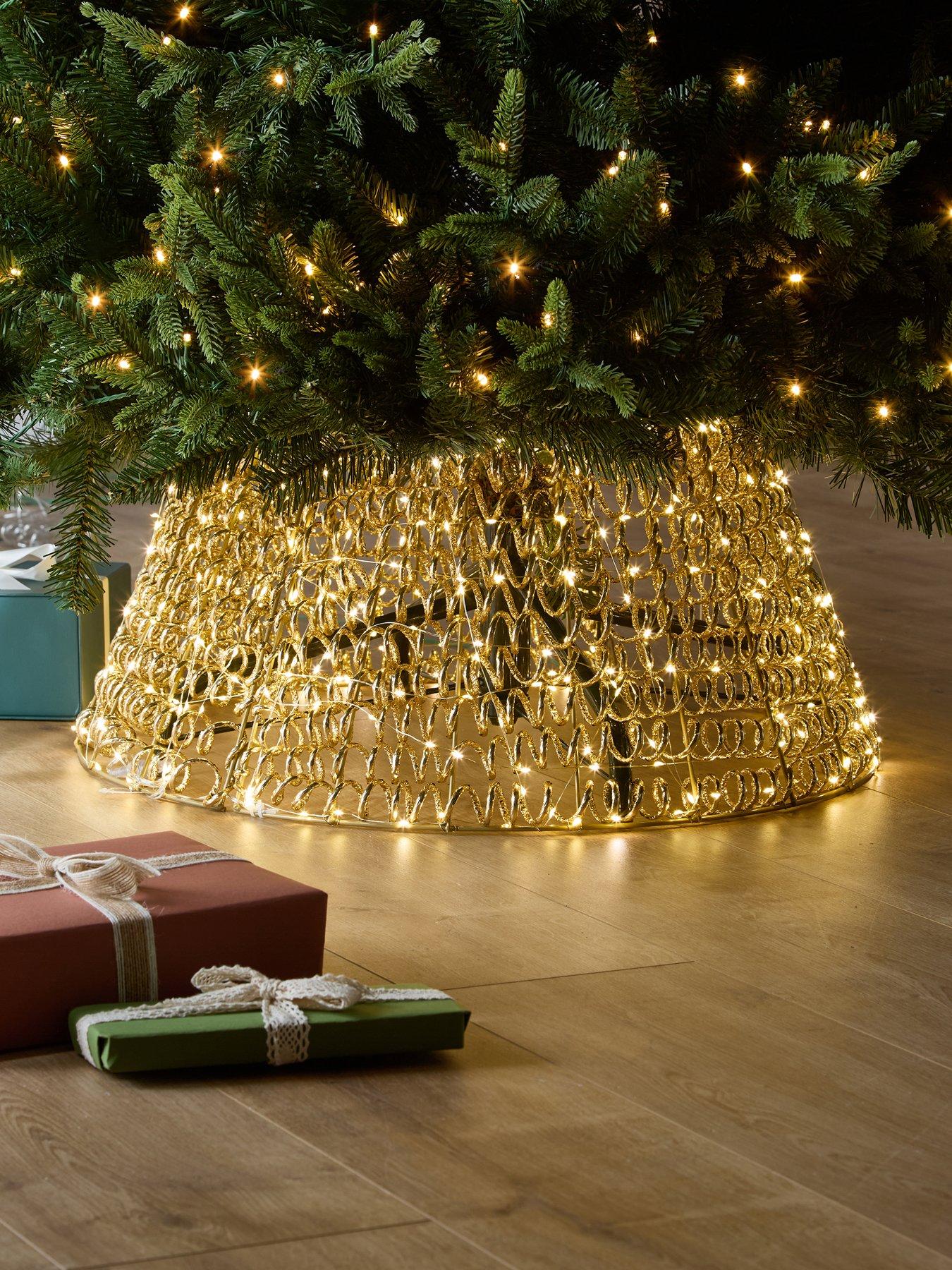 Image 1 of 4 of Festive Lit Spiral Twirl Christmas Tree Skirt - Gold - 58&nbsp;cm