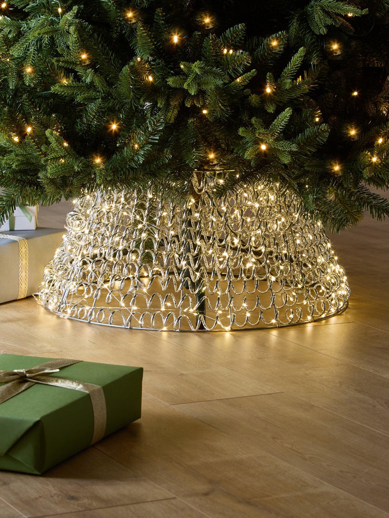 Image 1 of 4 of Festive Lit Spiral Twirl Christmas&nbsp;Tree Skirt - Silver - 58&nbsp;cm