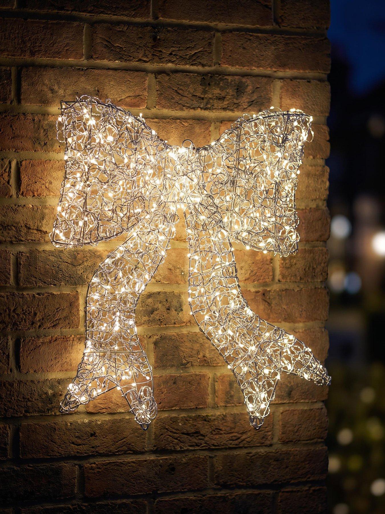 Image 1 of 6 of Festive Lit Spiral Silver Metal Wire Twirl Bow Christmas Light -&nbsp;57&nbsp;cm