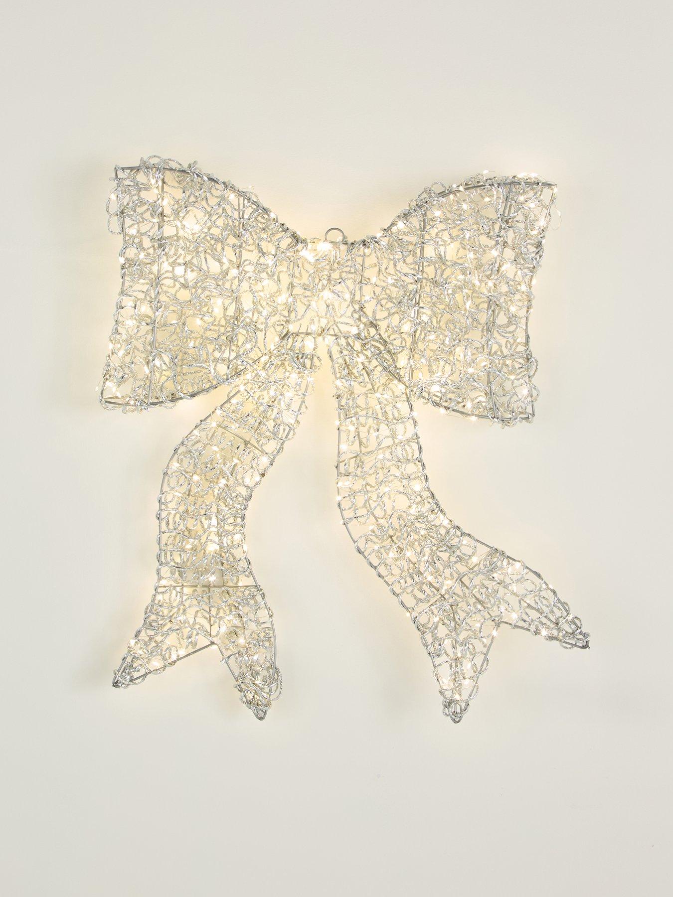 Image 2 of 6 of Festive Lit Spiral Silver Metal Wire Twirl Bow Christmas Light -&nbsp;57&nbsp;cm