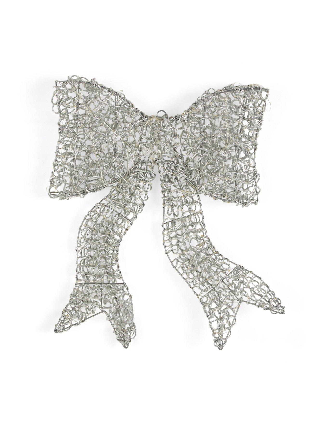 Image 3 of 6 of Festive Lit Spiral Silver Metal Wire Twirl Bow Christmas Light -&nbsp;57&nbsp;cm