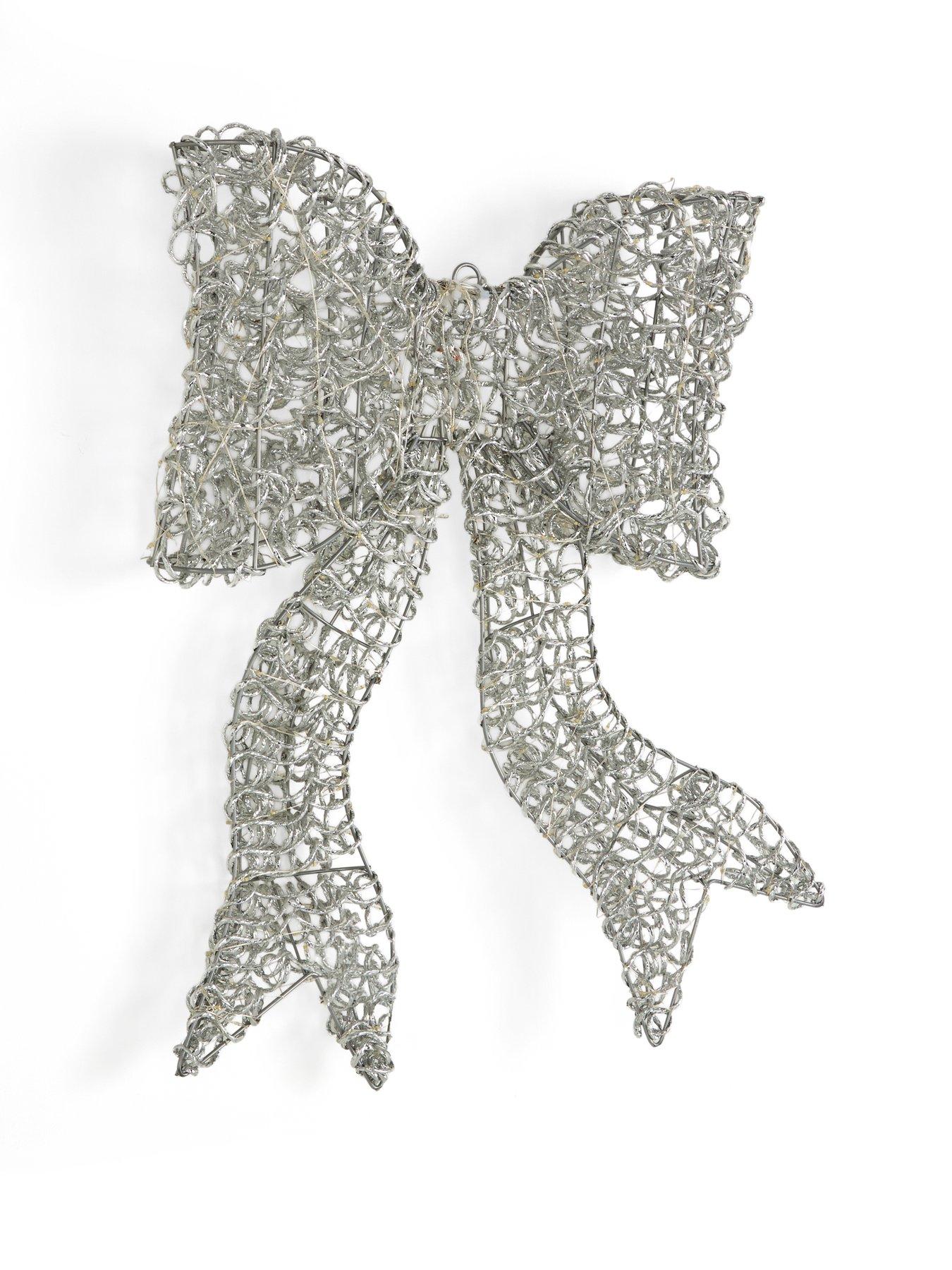 Image 4 of 6 of Festive Lit Spiral Silver Metal Wire Twirl Bow Christmas Light -&nbsp;57&nbsp;cm