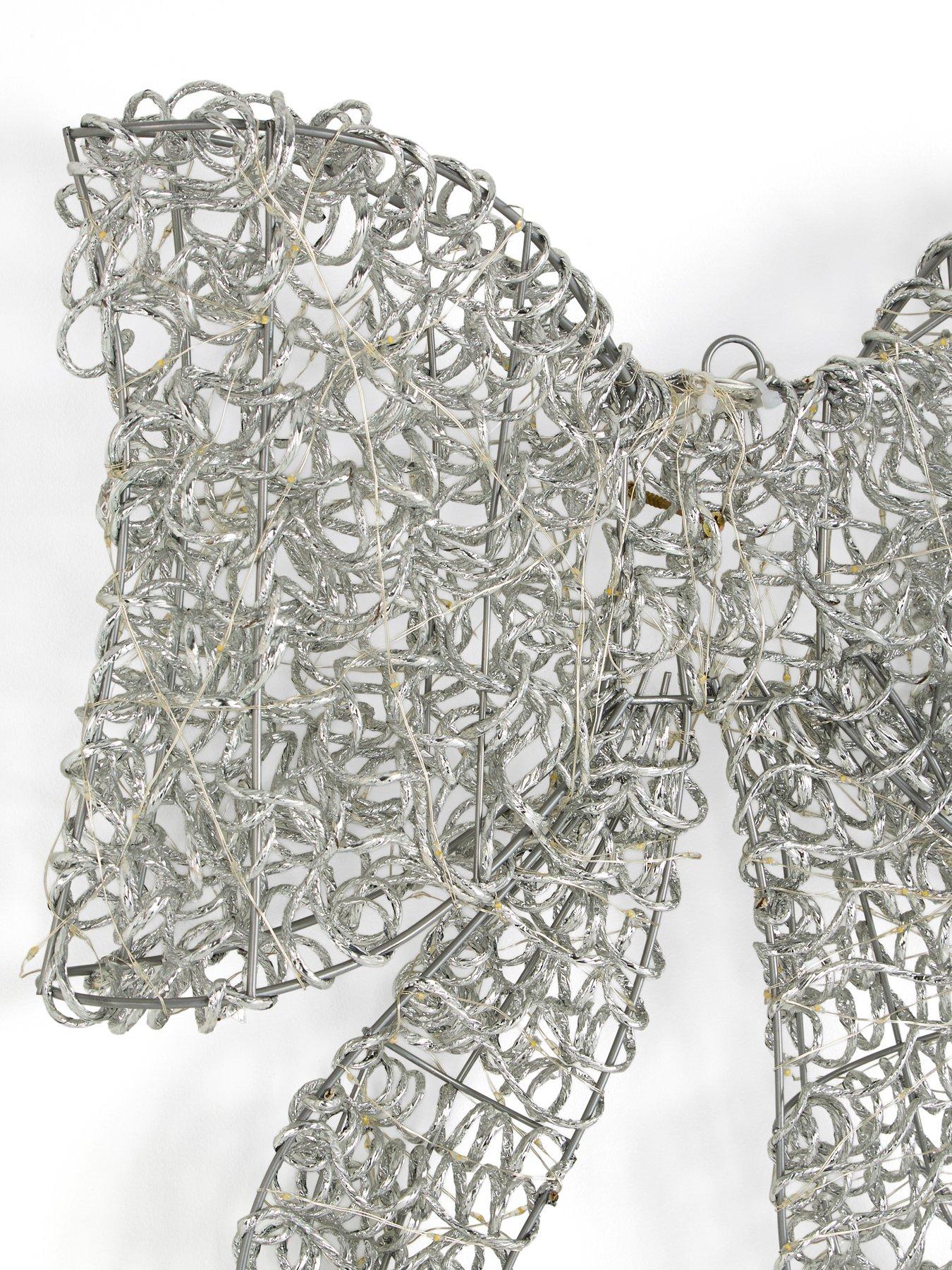 Image 5 of 6 of Festive Lit Spiral Silver Metal Wire Twirl Bow Christmas Light -&nbsp;57&nbsp;cm