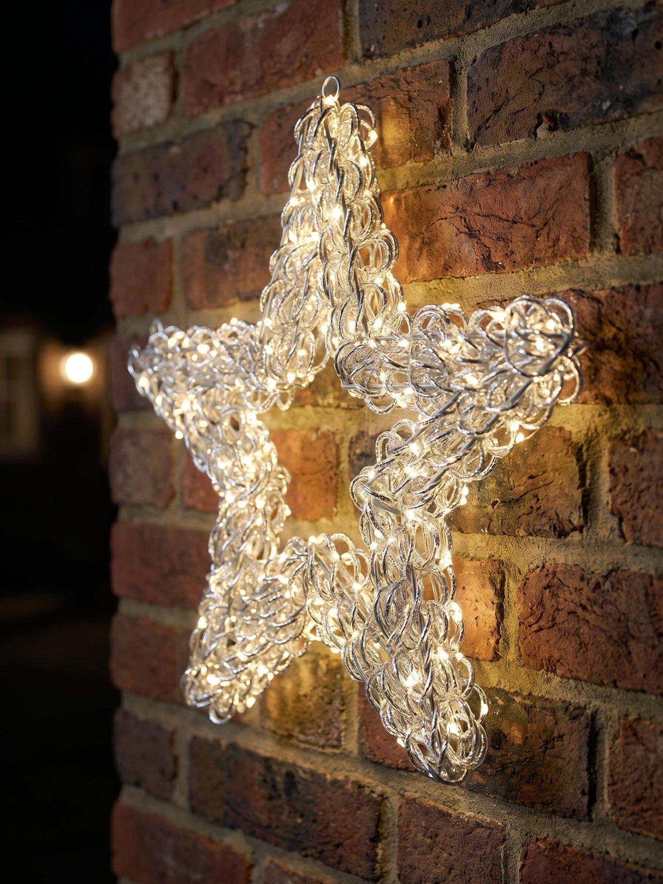 Festive Lit Spiral Silver Pet Twirl Star OutdoorLight - 50cm