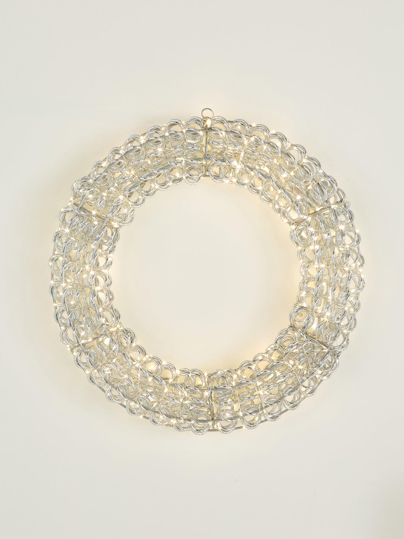 Image 2 of 5 of Festive Lit Spiral Silver Pet Twirl Christmas&nbsp;Wreath -&nbsp;50&nbsp;cm