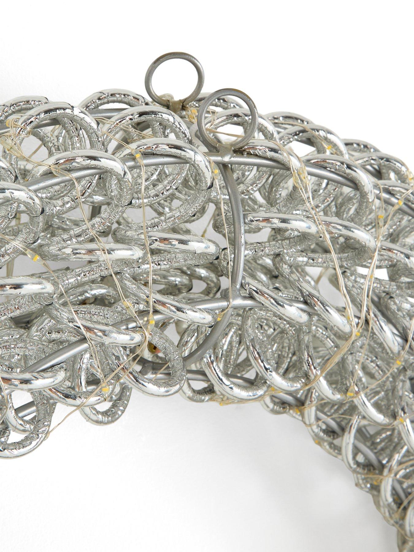 Image 5 of 5 of Festive Lit Spiral Silver Pet Twirl Christmas&nbsp;Wreath -&nbsp;50&nbsp;cm