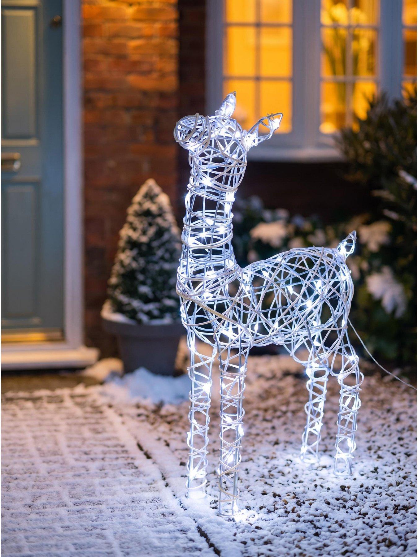 Image 1 of 6 of Festive Lit Faux Rattan Baby Reindeer - Bright White