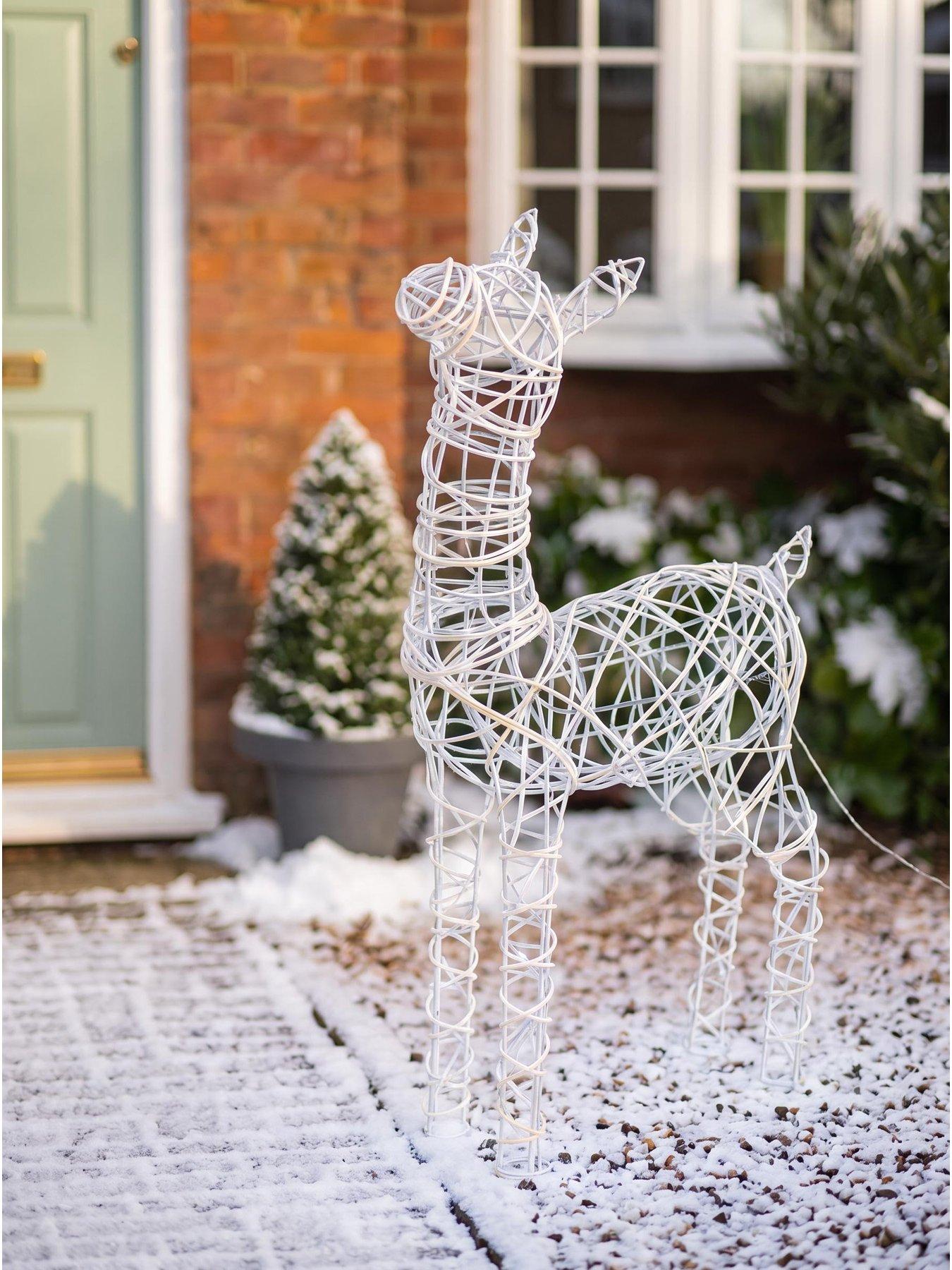 Image 6 of 6 of Festive Lit Faux Rattan Baby Reindeer - Bright White