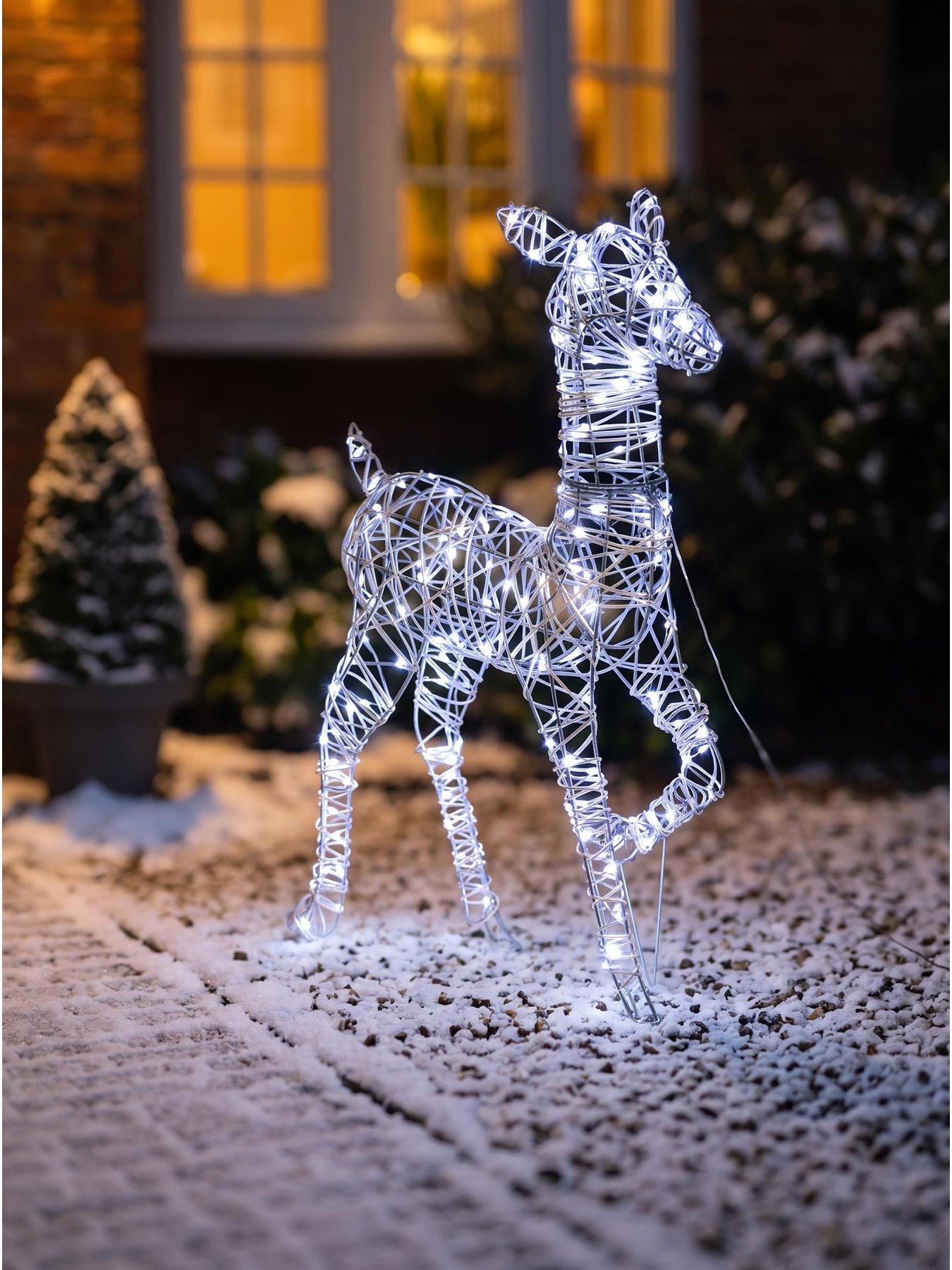 Festive Lit Faux Rattan Doe - Bright White