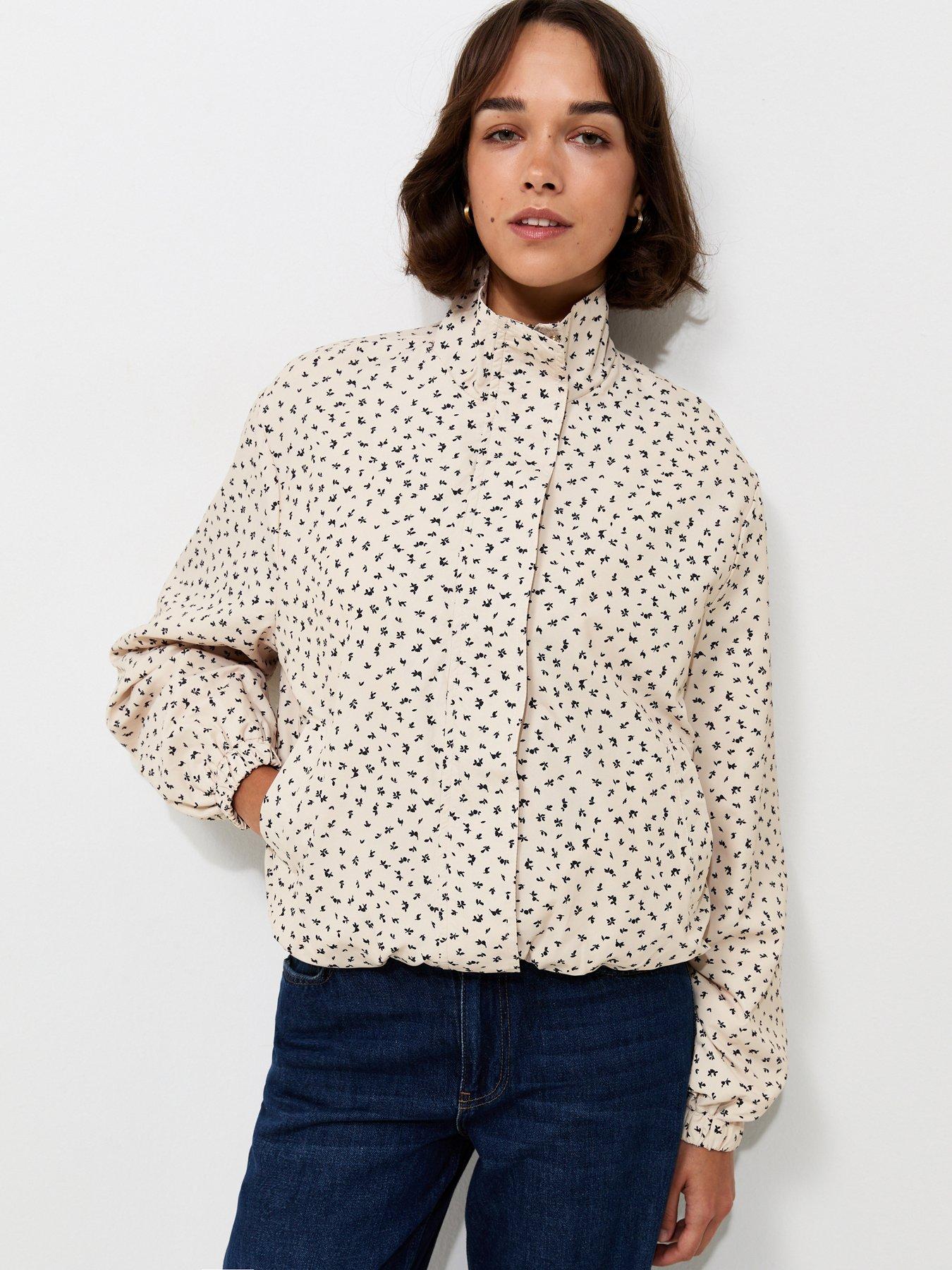 New Look Ditsy Floral Bubble Hem High Neck Jacket - Cream
