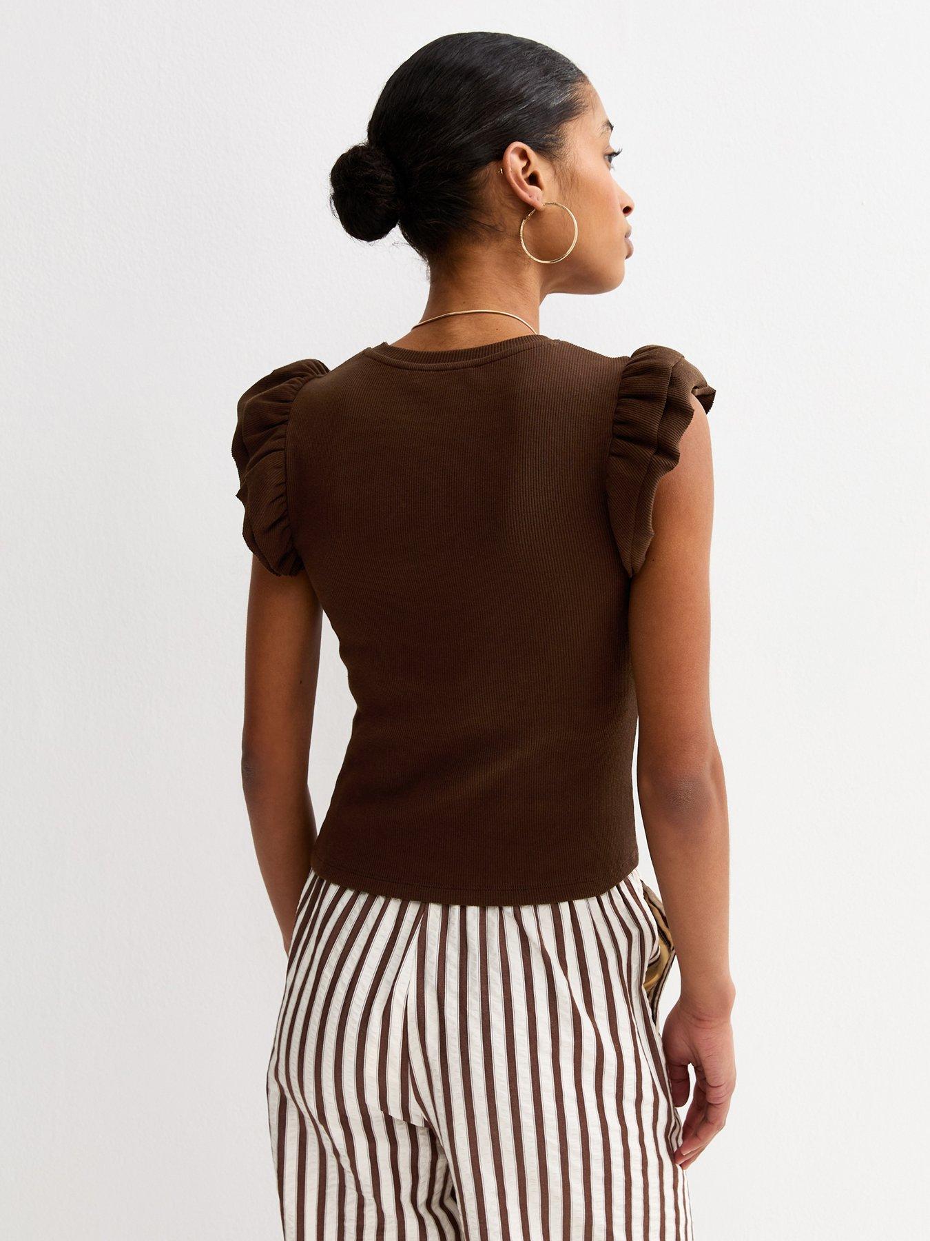 Image 2 of 5 of New Look Frill Sleeve Top - Brown