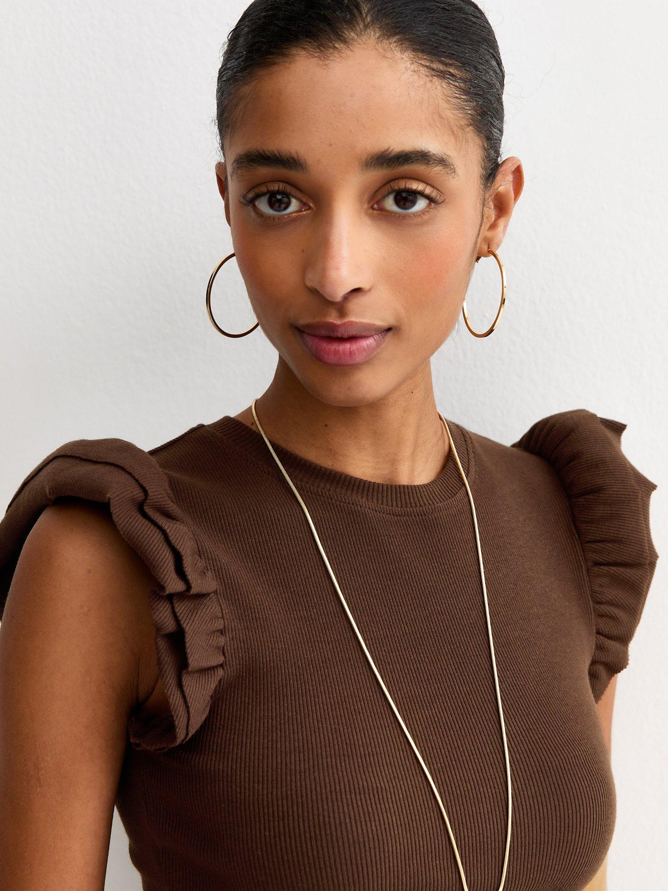 Image 4 of 5 of New Look Frill Sleeve Top - Brown