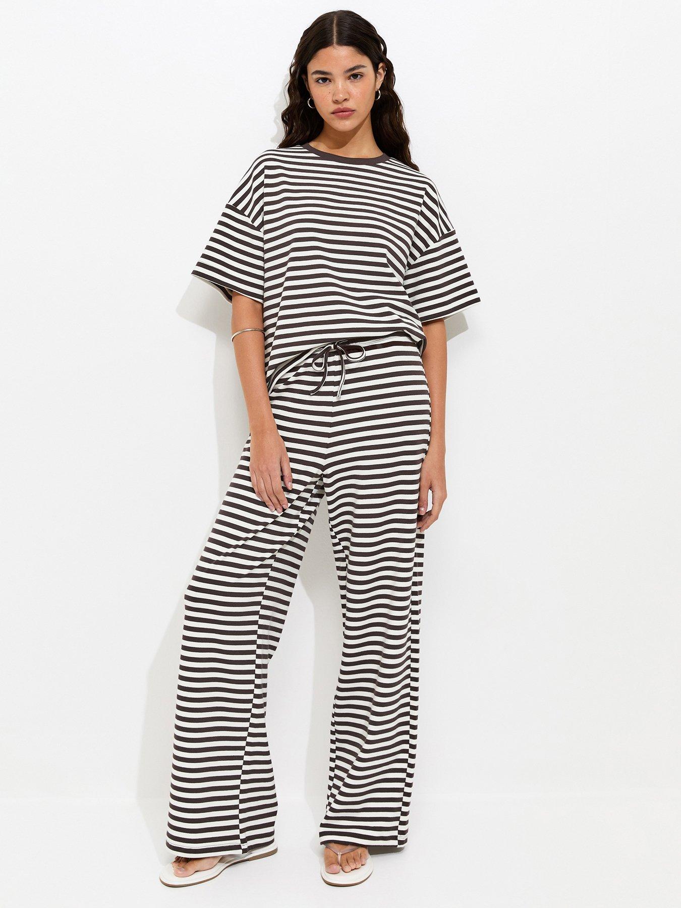 New Look Striped Wide Leg Co-Ord Trousers - Brown