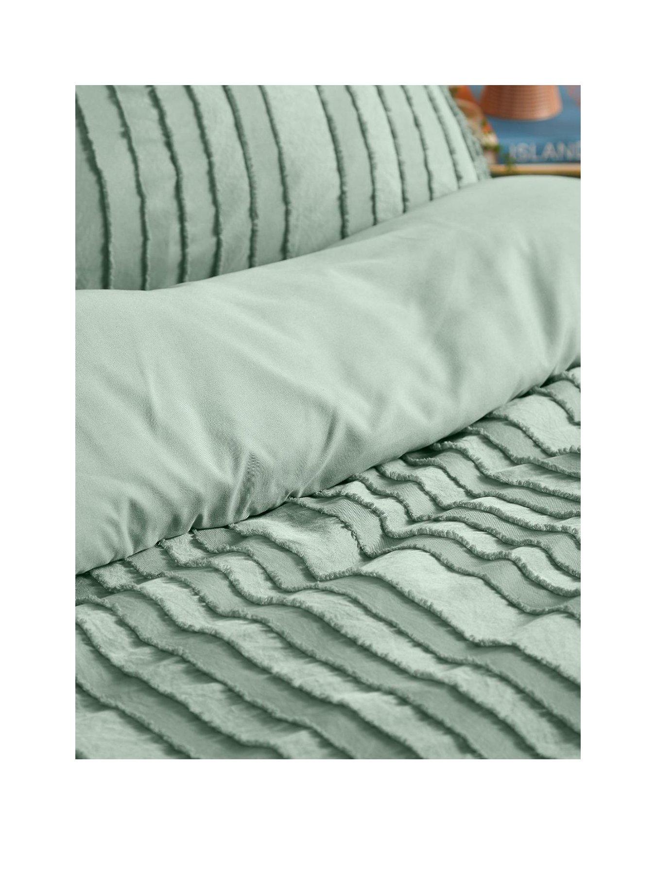 Image 2 of 3 of Duvet Day Harrison Stripe Soft Tufted Duvet Set Eucalyptus