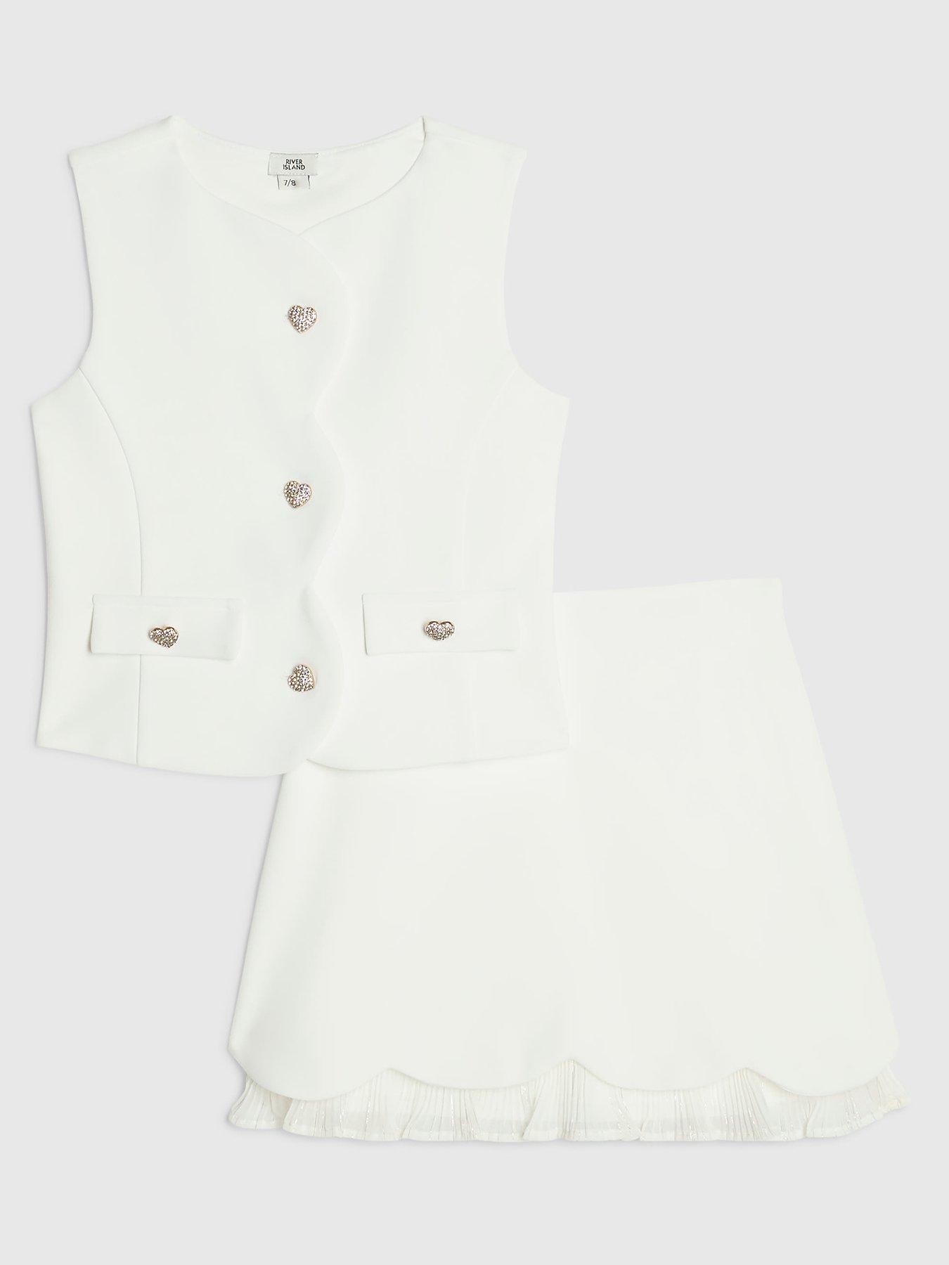 River Island Girls Premium Plisse Top Set - Cream