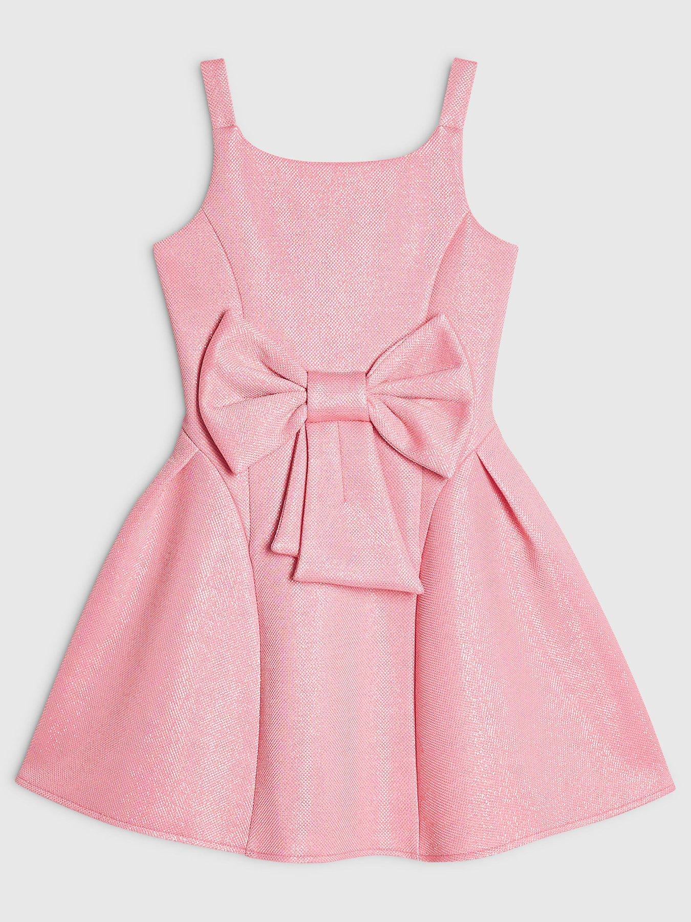 River Island Girls Glitter Bow Scuba Dress - Pink