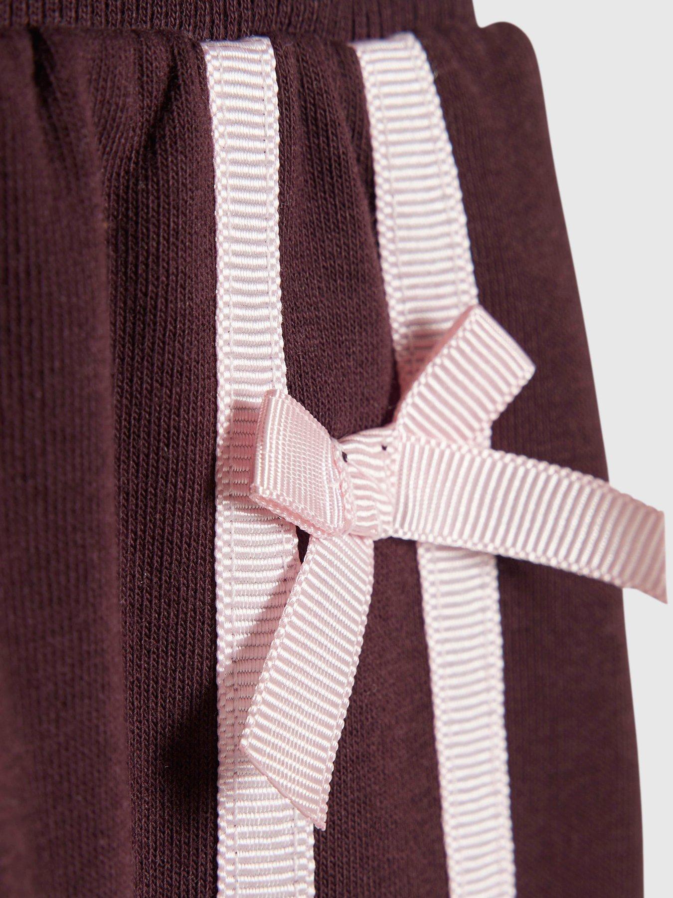 Image 4 of 5 of River Island Girls Bow Wide Leg Joggers Set - Burgundy - Red