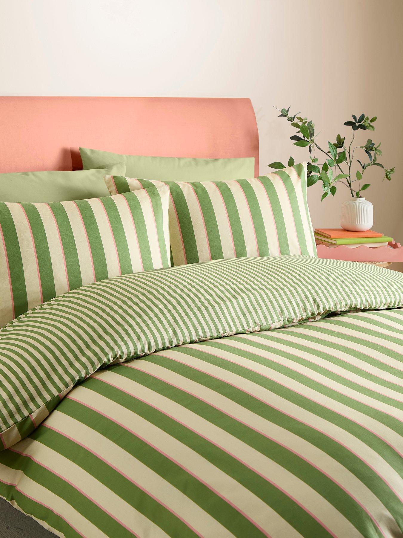 Image 3 of 4 of Fusion Bold Stripe Duvet Cover Set in Green