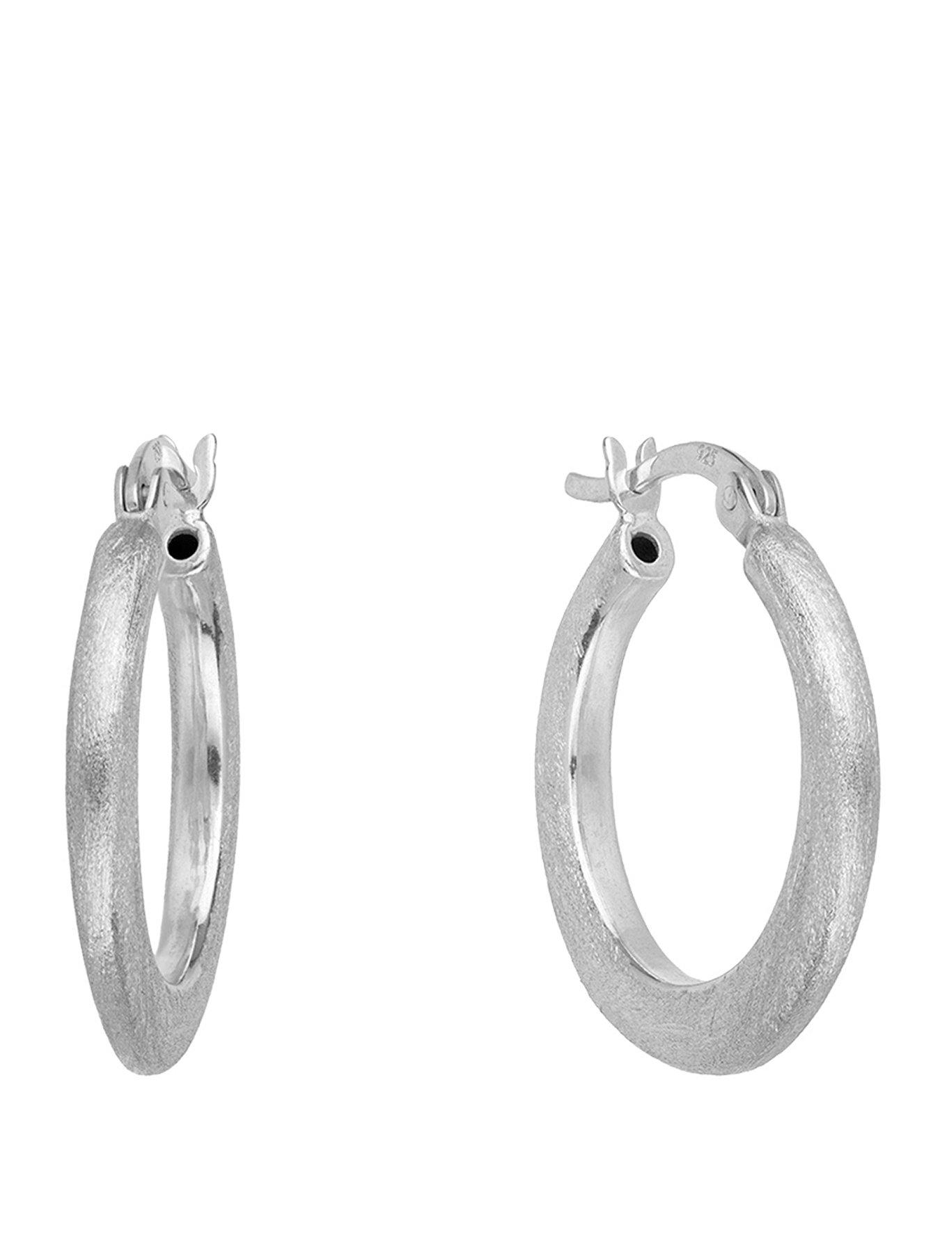 Image 1 of 5 of The Love Collection Sterling Silver Textured Hoop Creoles