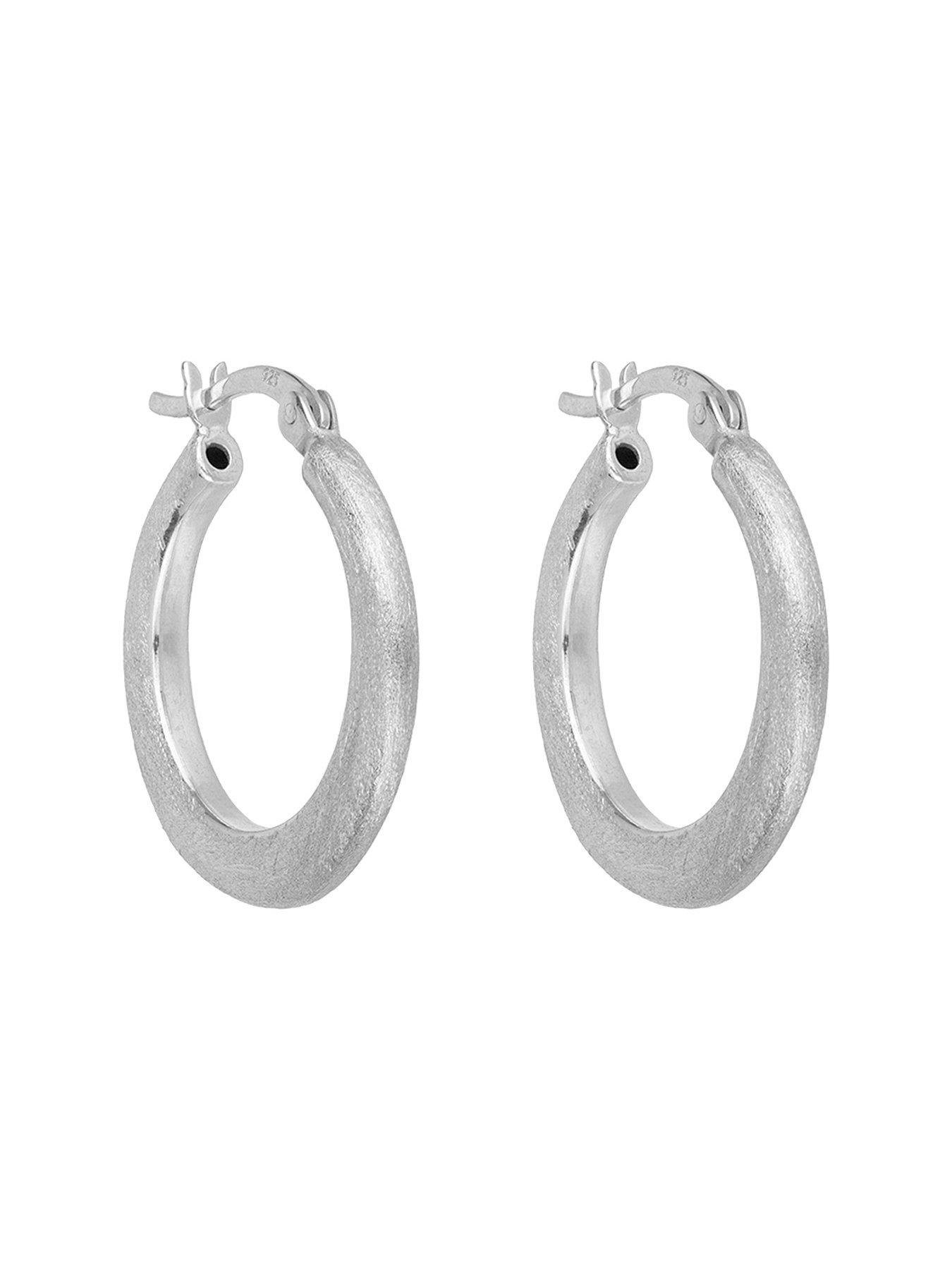 Image 3 of 5 of The Love Collection Sterling Silver Textured Hoop Creoles