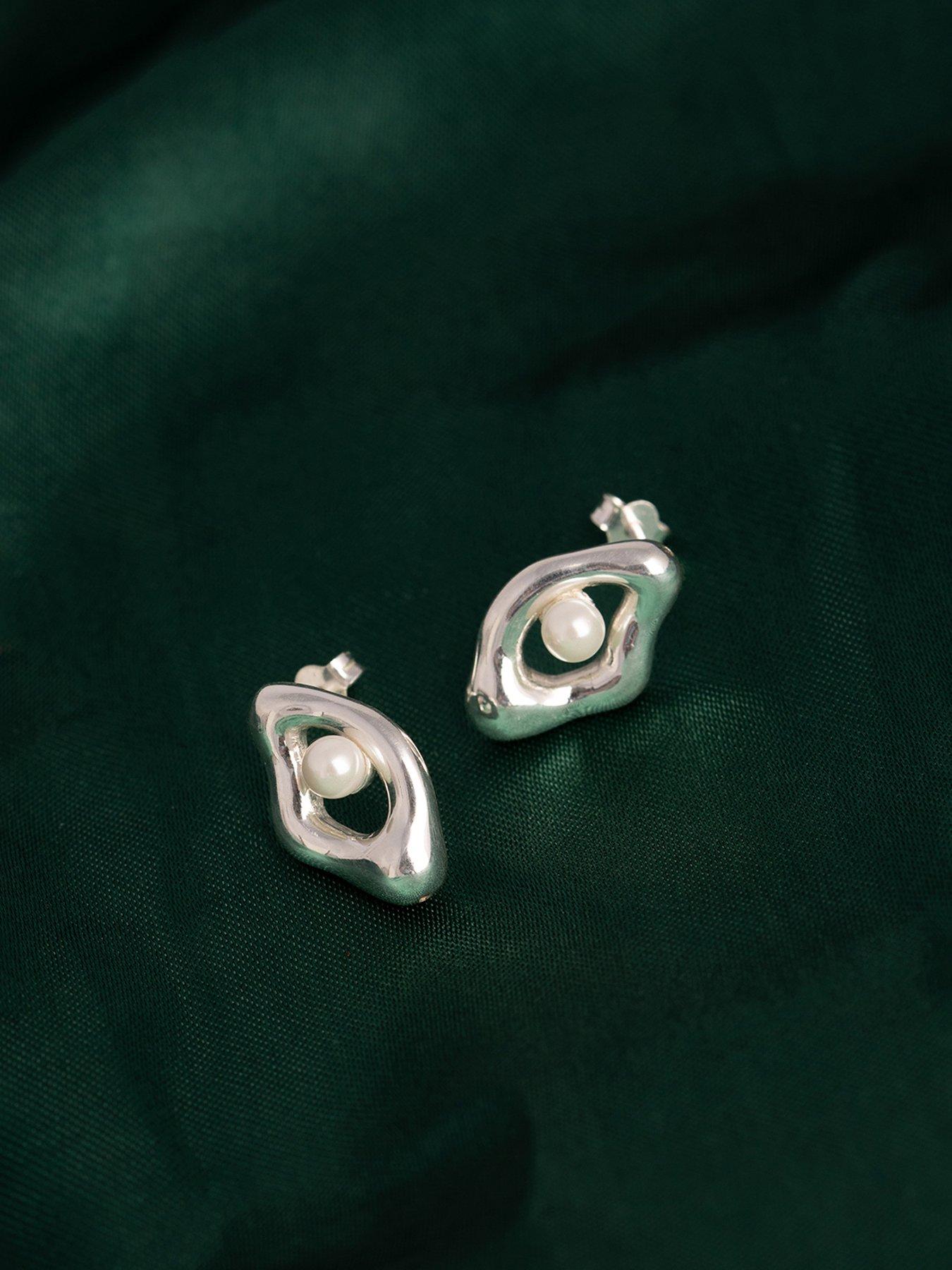 Image 4 of 5 of The Love Collection Sterling Silver Pearl Shaped Studs