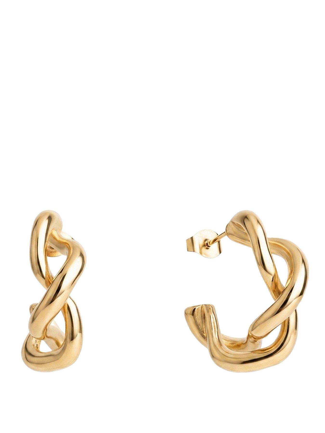 The Love Collection Gold Plated Stainless Steel Textured Stud Hoops