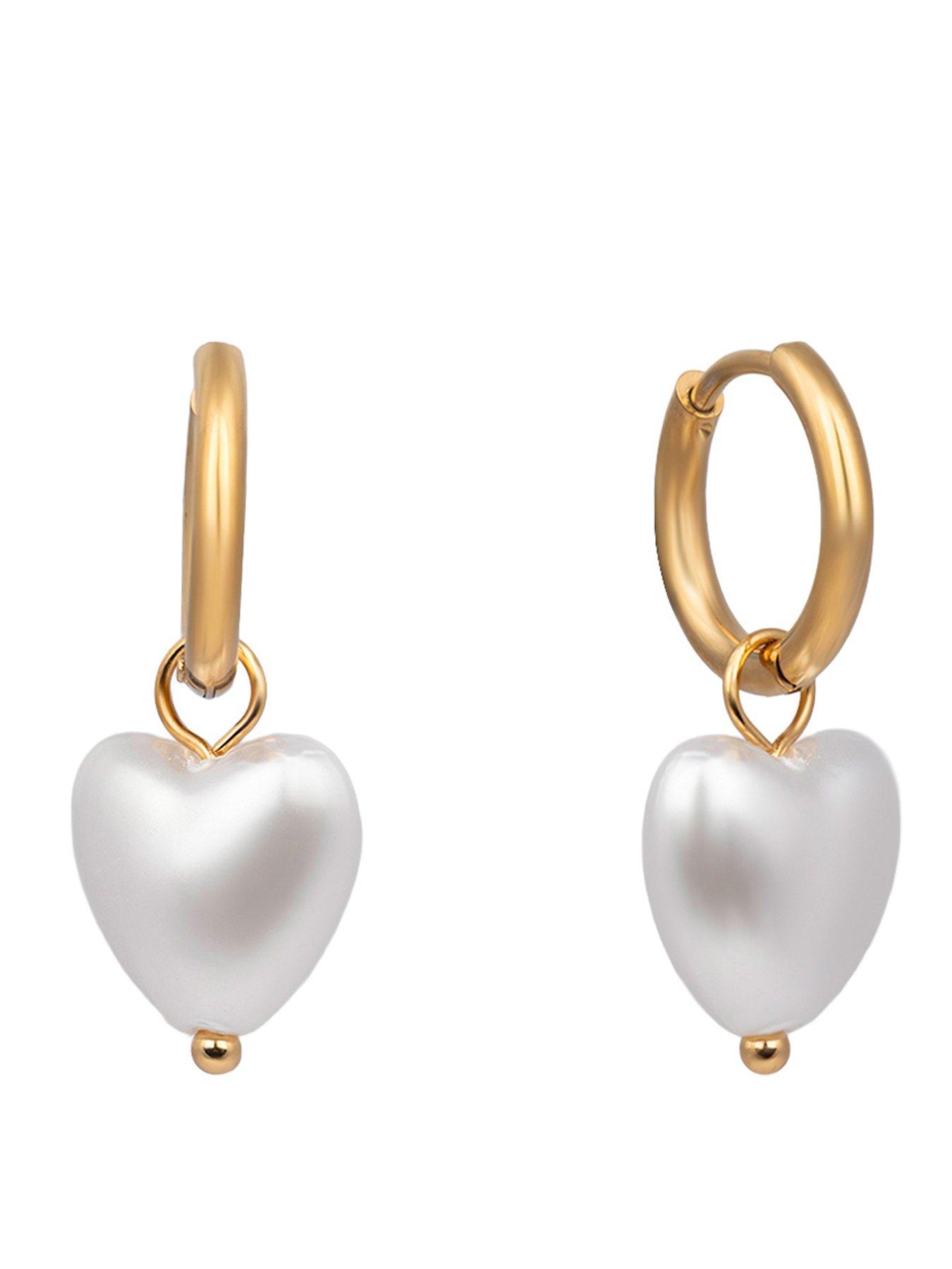 The Love Collection Gold Plated Stainless Steel Heart Pearl Huggies