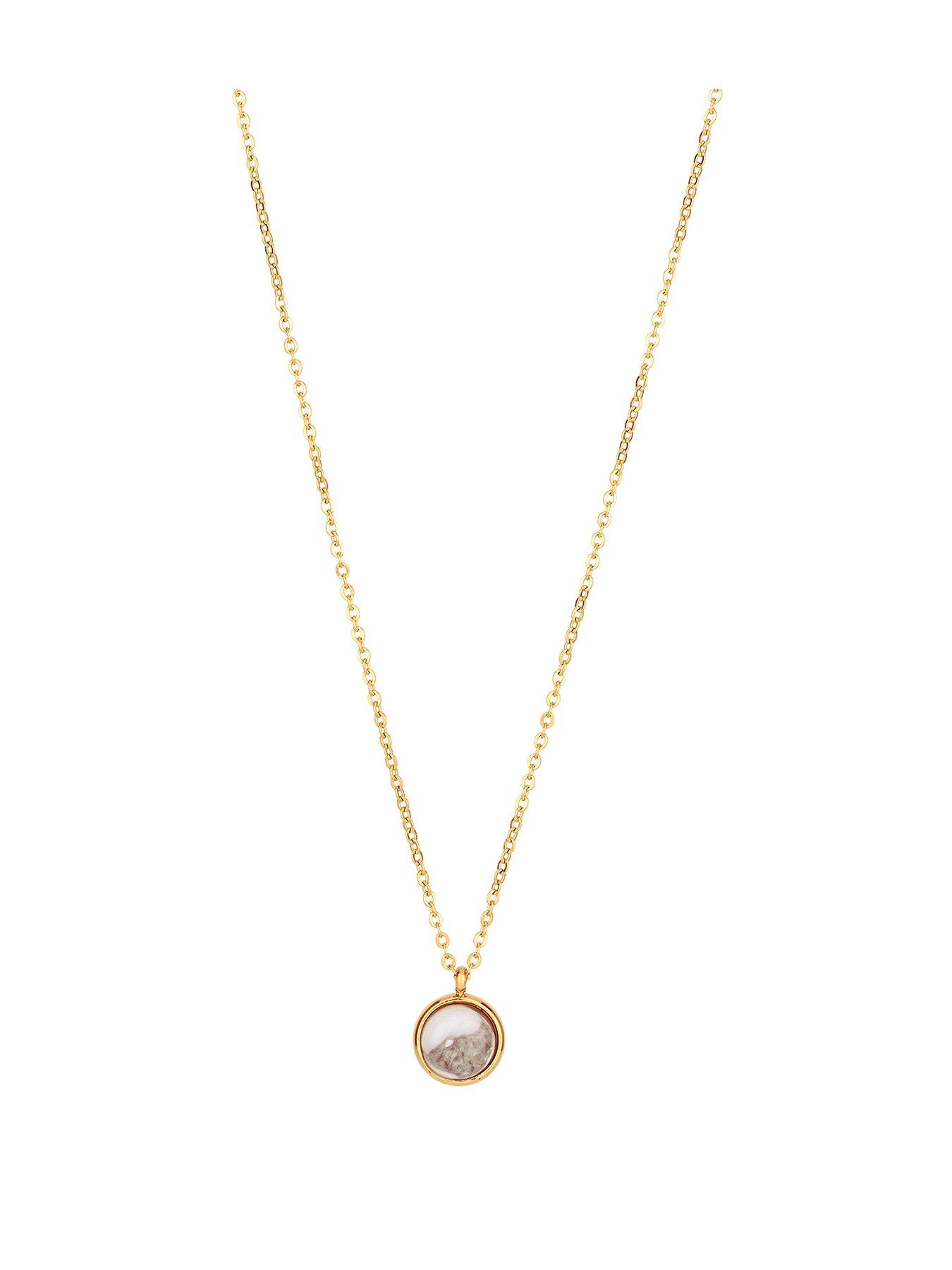 The Love Collection Gold Plated Stainless Steel White Howlite Button Necklace