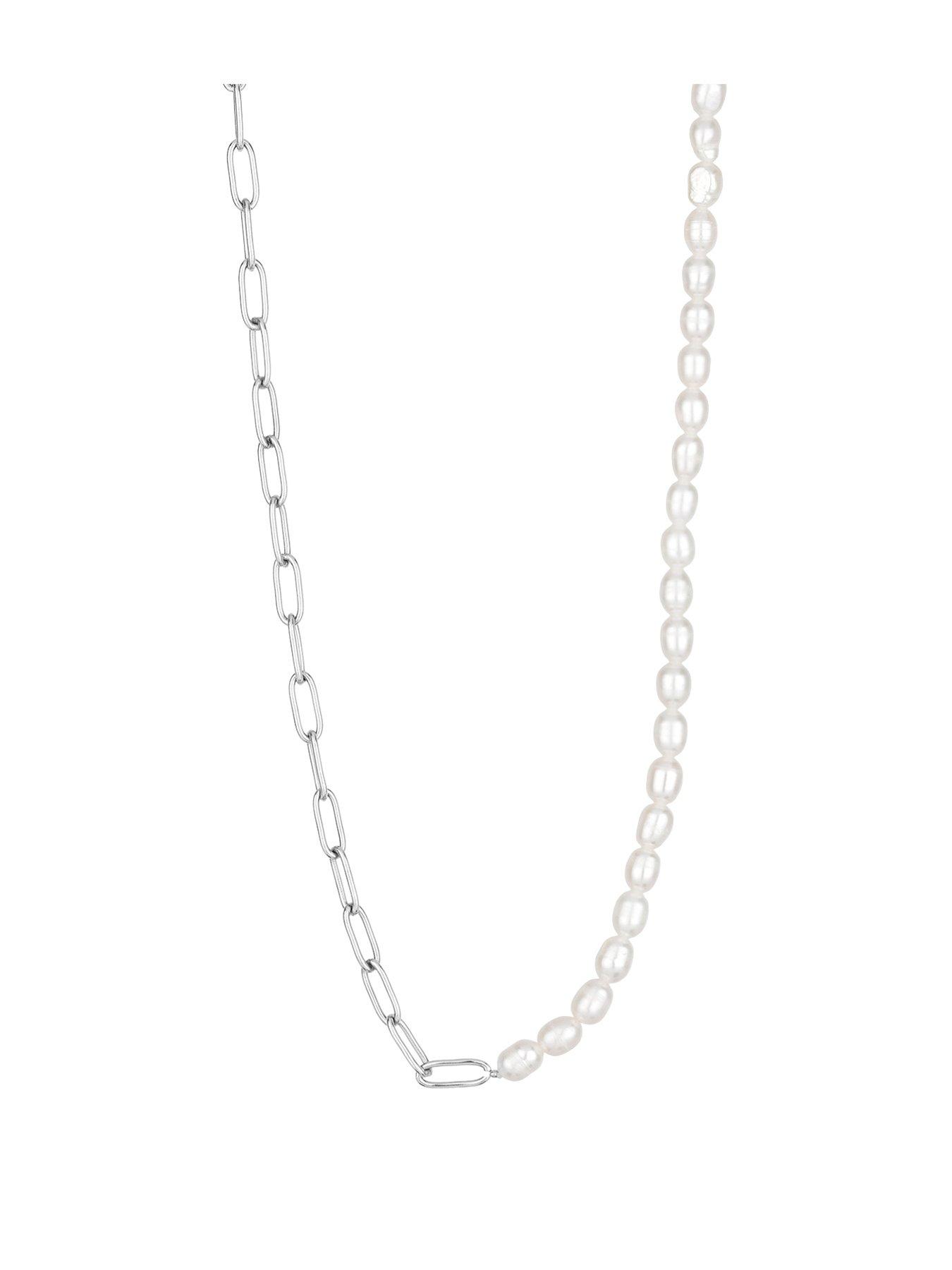 The Love Collection Stainless Steel Chunky Link and Freshwater Pearl Necklace