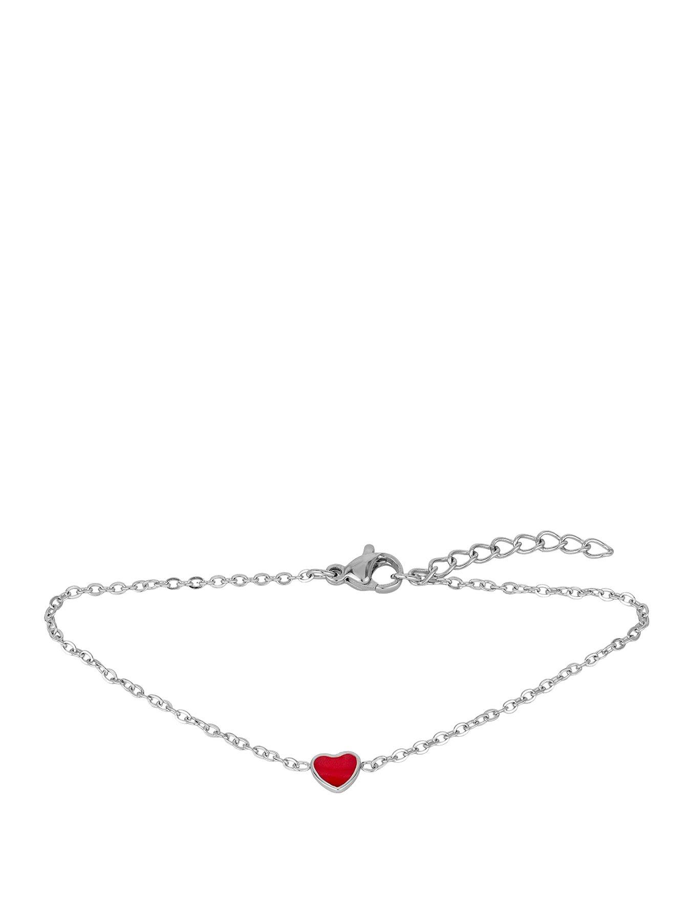 The Love Collection Stainless Steel Red Heart Enamel Bracelet