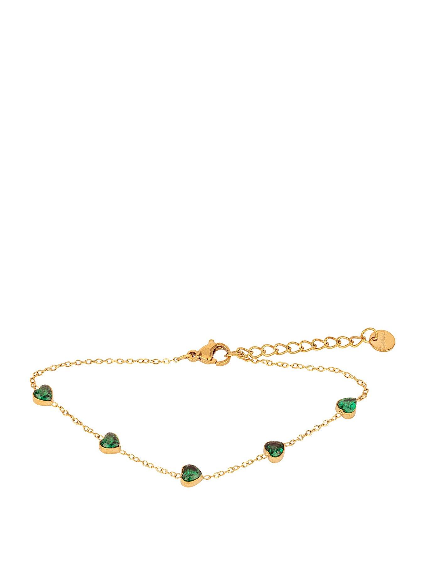 The Love Collection Gold Plated Stainless Steel Emerald CZ Multi Heart Enamel Bracelet