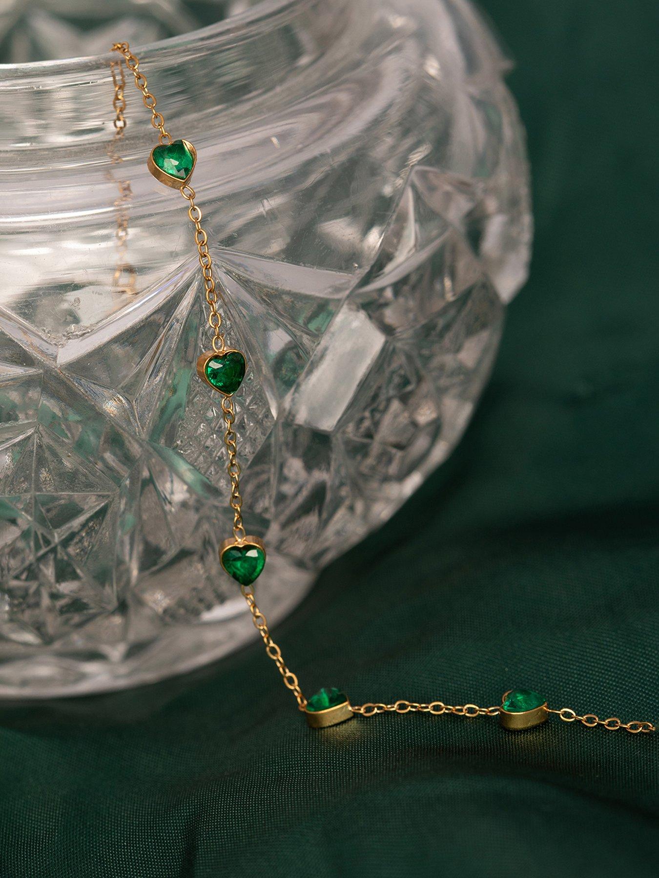 Image 4 of 5 of The Love Collection Gold Plated Stainless Steel Emerald CZ Multi Heart Enamel Bracelet