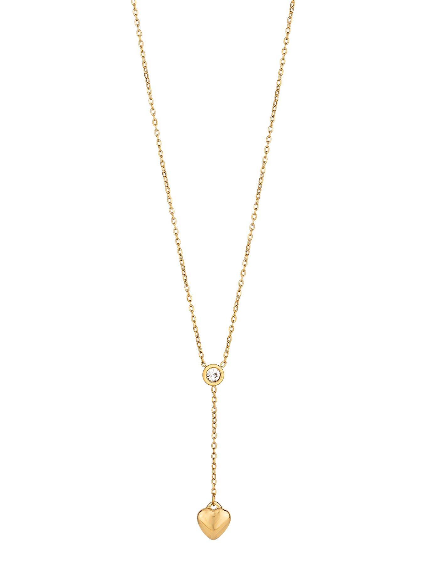 Image 4 of 7 of The Love Collection Gold Plated Stainless Steel Mother of Pearl and CZ Lariat Heart Necklace Set