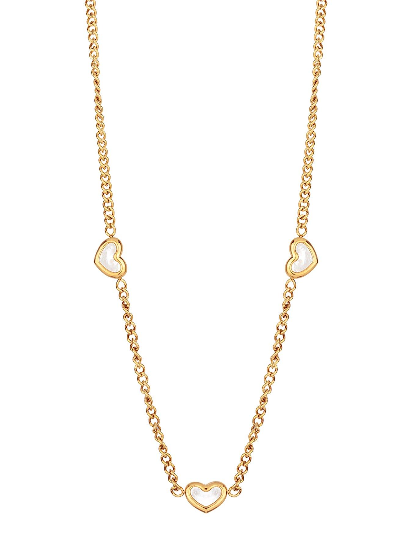 Image 5 of 7 of The Love Collection Gold Plated Stainless Steel Mother of Pearl and CZ Lariat Heart Necklace Set