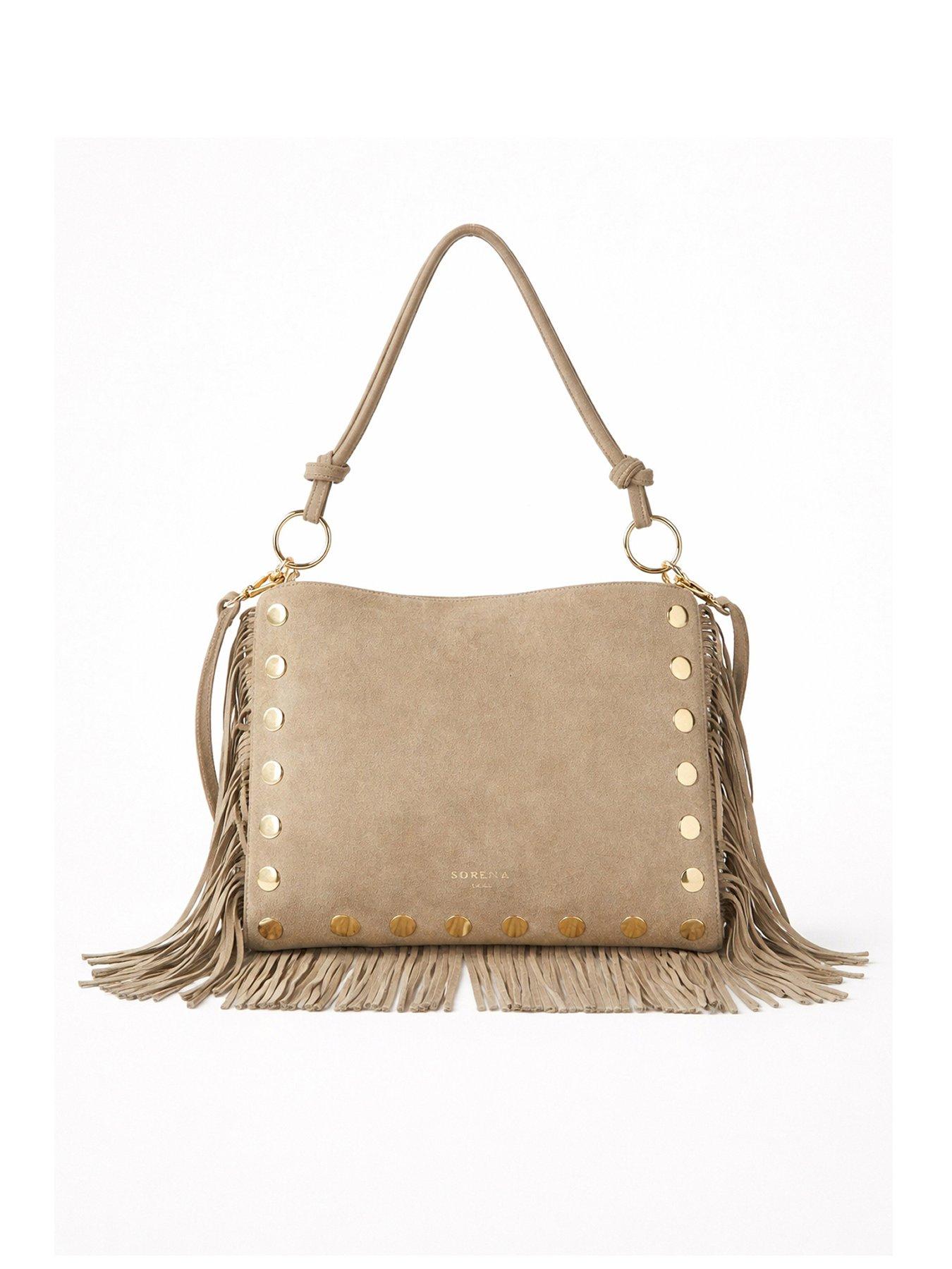 Image 1 of 5 of Sorena Simona Suede Beize Crossbody Bag - Beige