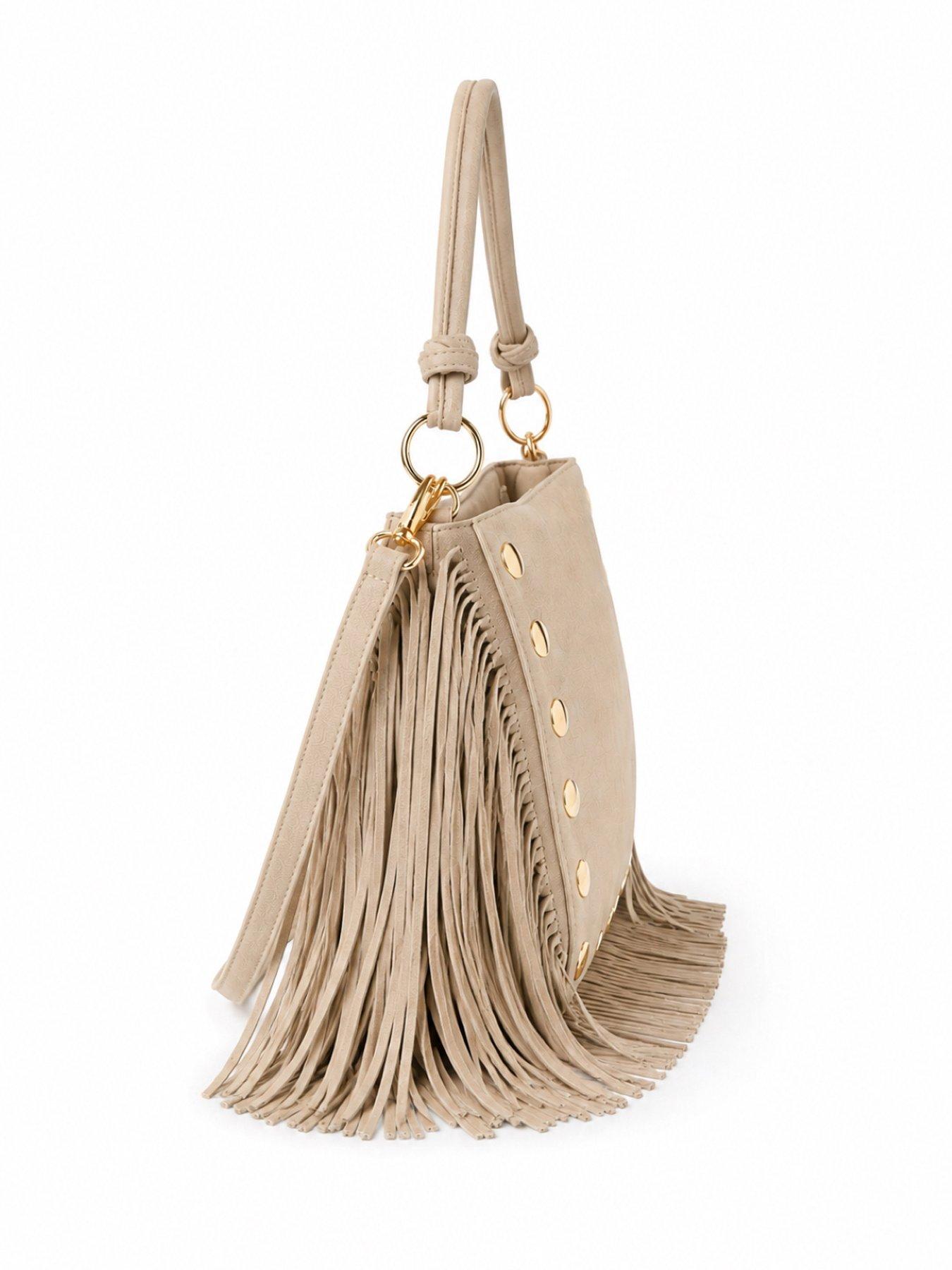 Image 4 of 5 of Sorena Simona Suede Beize Crossbody Bag - Beige