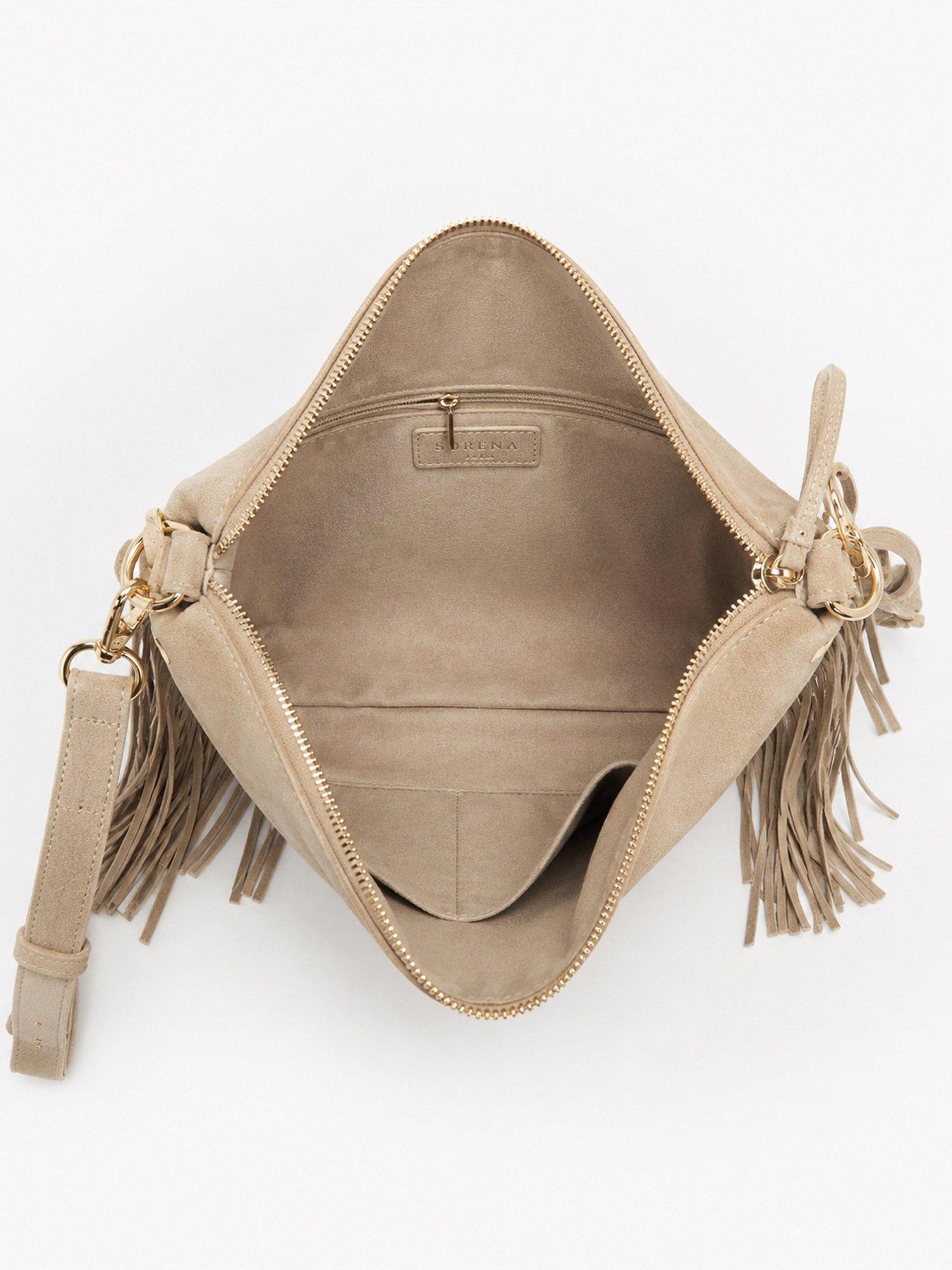 Image 5 of 5 of Sorena Simona Suede Beize Crossbody Bag - Beige