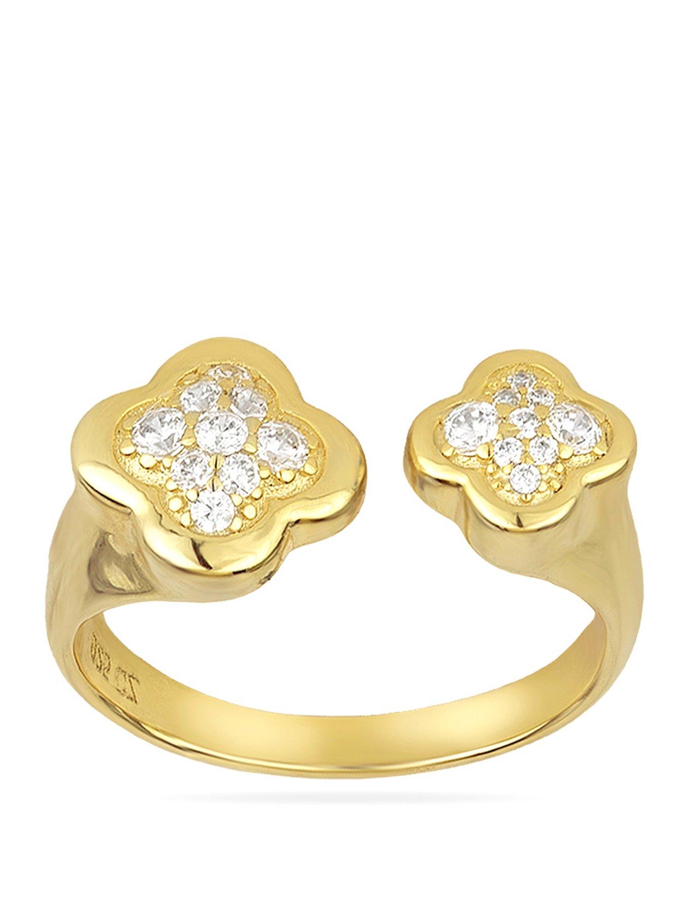 Image 1 of 7 of The Love Collection Gold Plated Sterling Silver Pave CZ Double Flower Ring