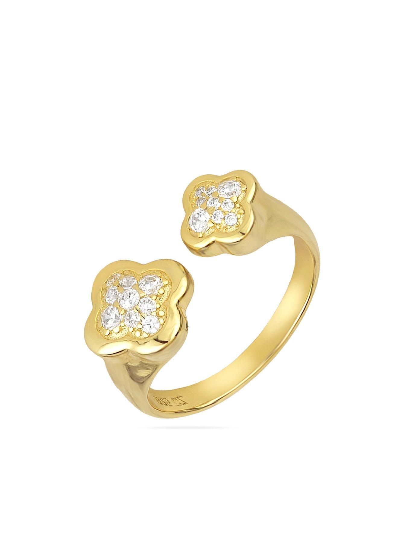 Image 3 of 7 of The Love Collection Gold Plated Sterling Silver Pave CZ Double Flower Ring