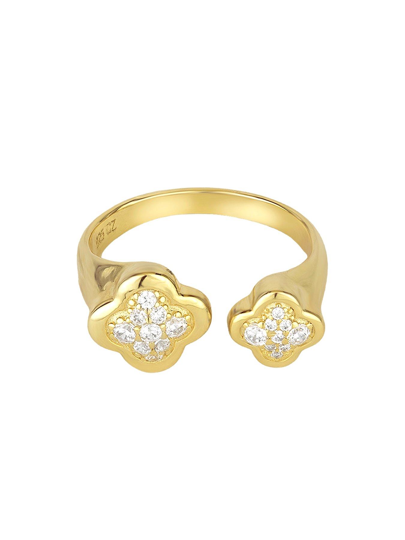 Image 5 of 7 of The Love Collection Gold Plated Sterling Silver Pave CZ Double Flower Ring