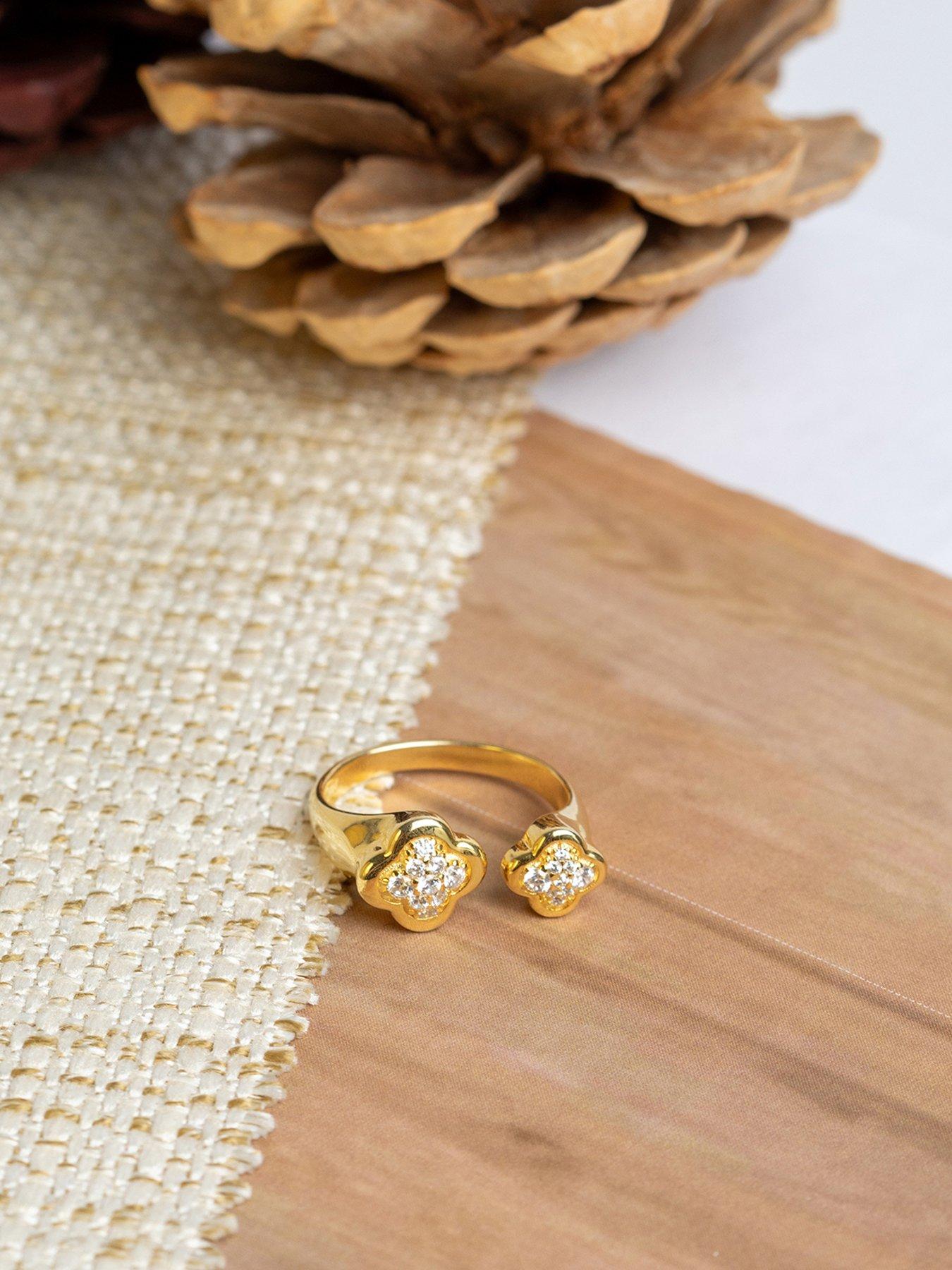 Image 7 of 7 of The Love Collection Gold Plated Sterling Silver Pave CZ Double Flower Ring