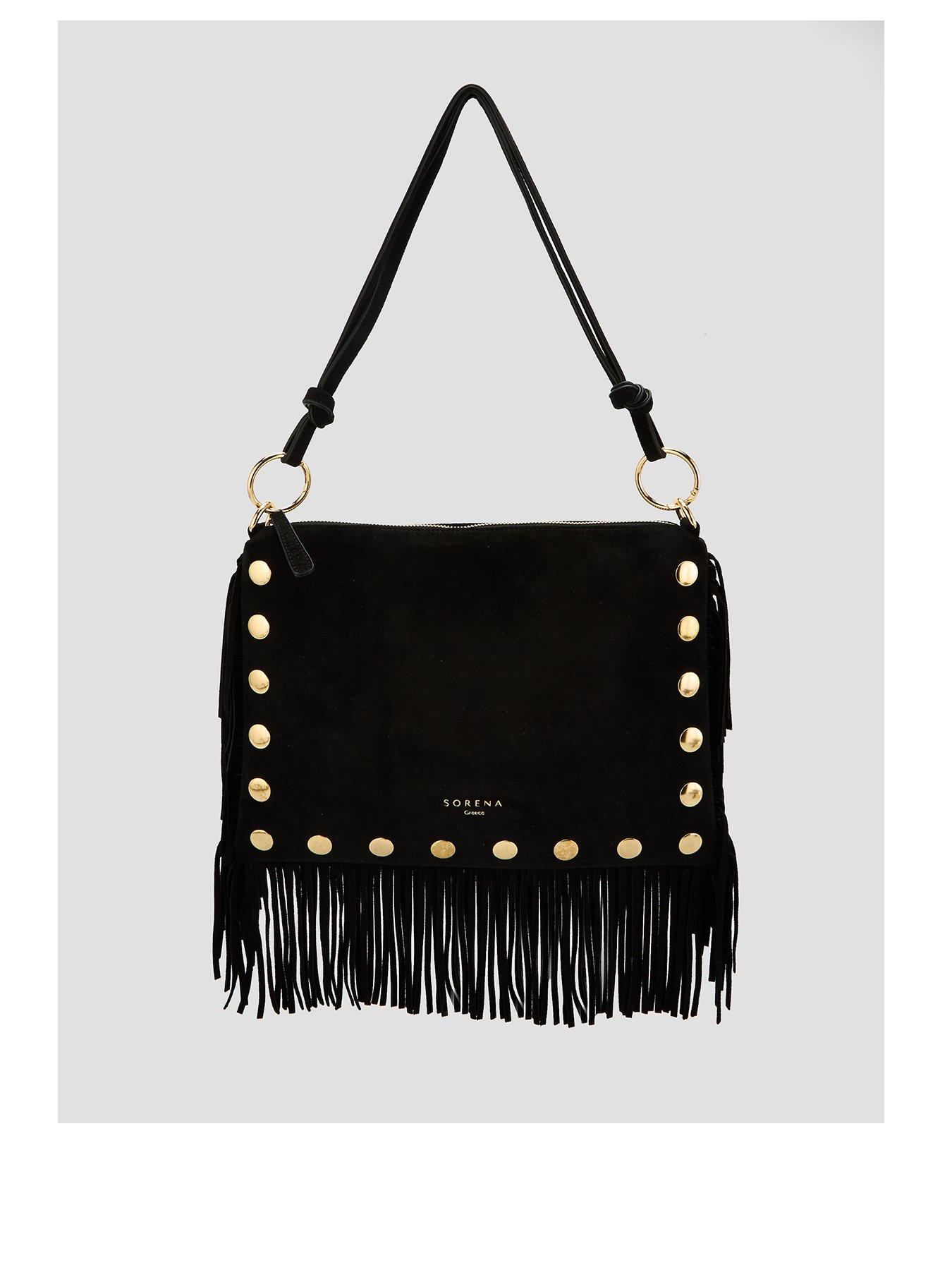 Image 1 of 5 of Sorena Simona Suede Crossbody Bag - Black
