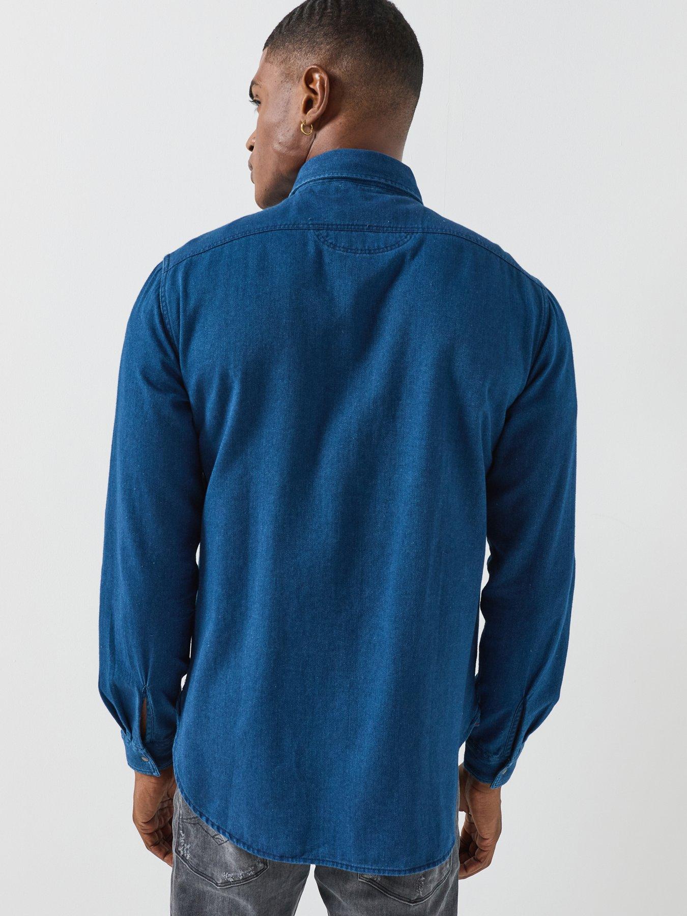 Image 2 of 6 of Replay Mens Regular Fit Snap-Button Denim Shirt - Blue