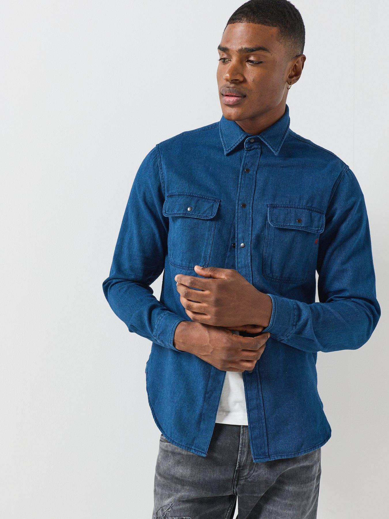 Image 4 of 6 of Replay Mens Regular Fit Snap-Button Denim Shirt - Blue