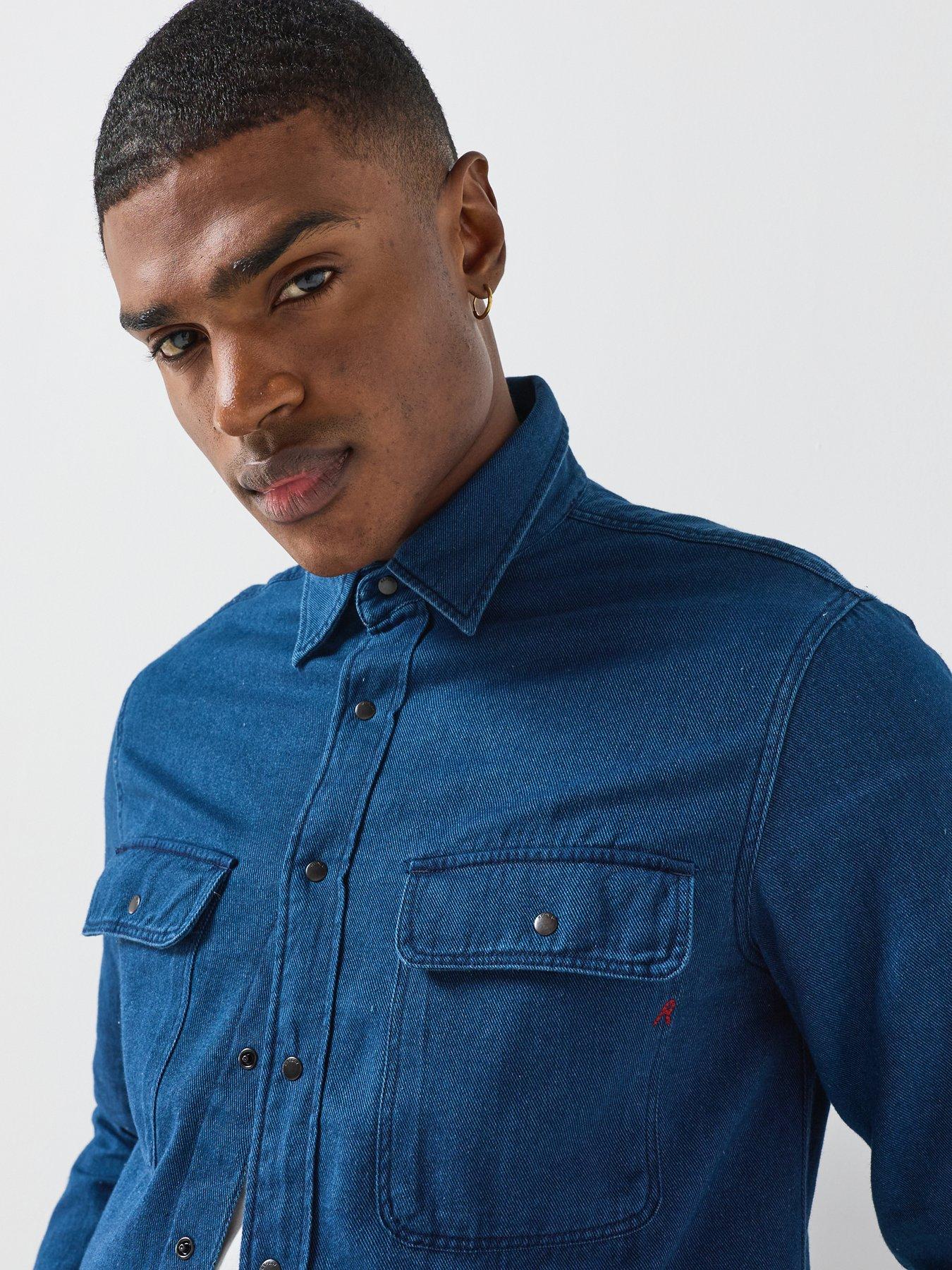 Image 5 of 6 of Replay Mens Regular Fit Snap-Button Denim Shirt - Blue