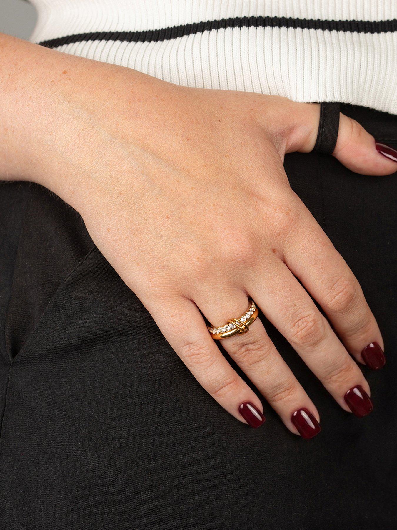 Image 2 of 6 of The Love Collection Gold Plated Stainless Steel CZ Interlocking Rings