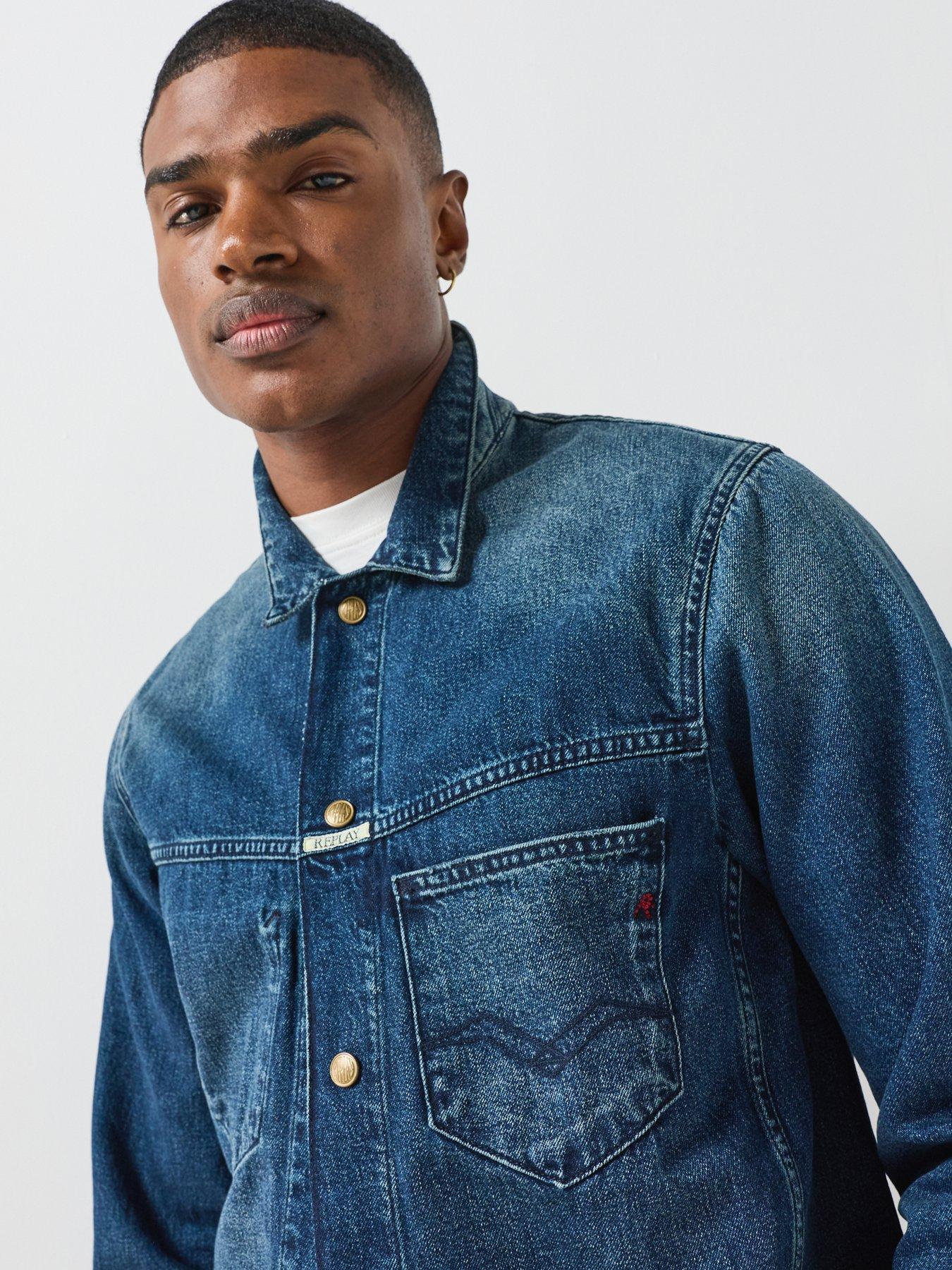 Image 4 of 5 of Replay Mens Relaxed Fit Lightly Lined Denim Jacket - Blue