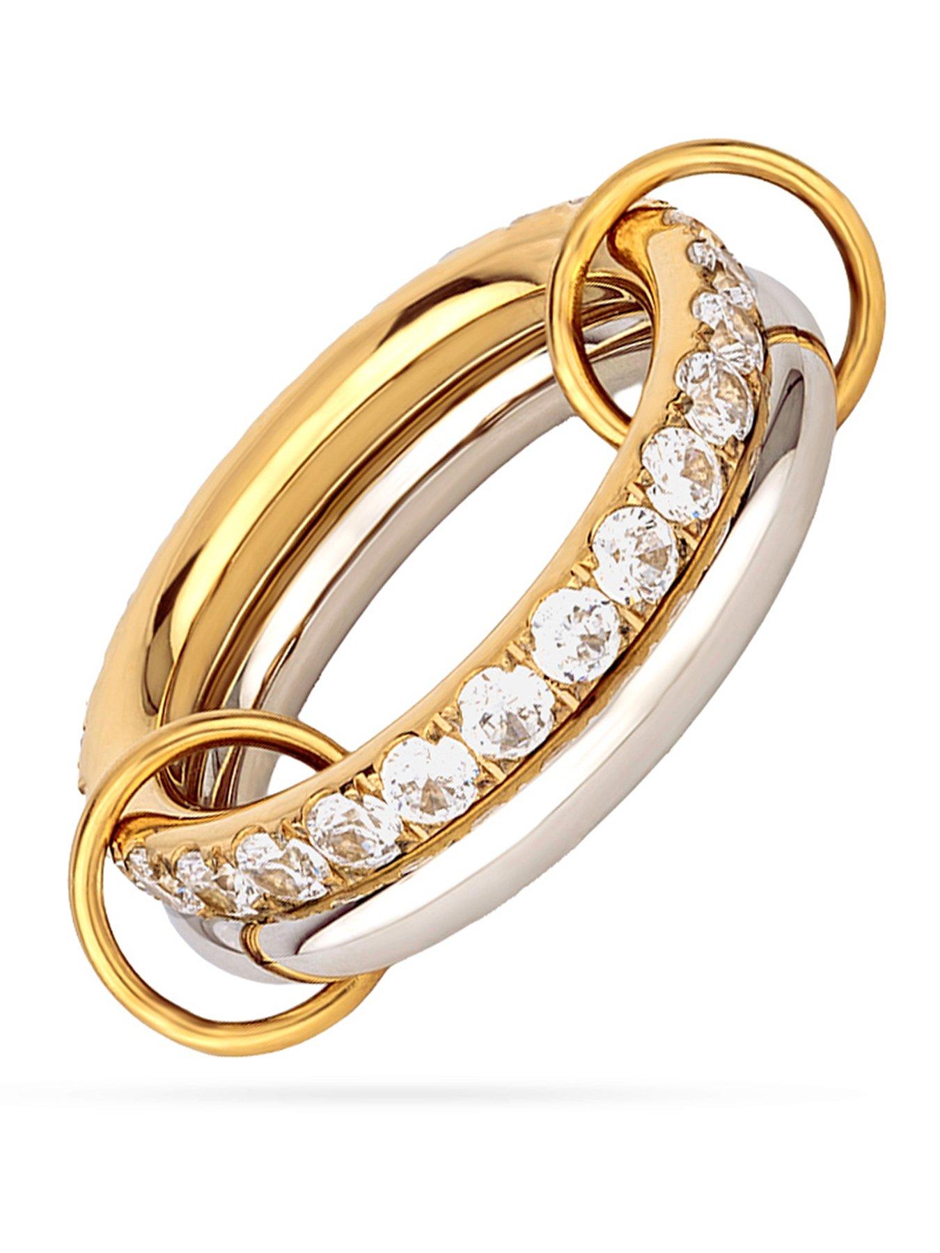 Image 1 of 6 of The Love Collection Gold Plated Stainless Steel Bi-Colour CZ Interlocking Rings