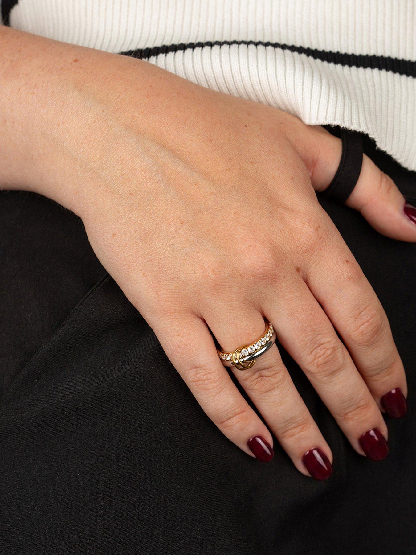 Image 2 of 6 of The Love Collection Gold Plated Stainless Steel Bi-Colour CZ Interlocking Rings
